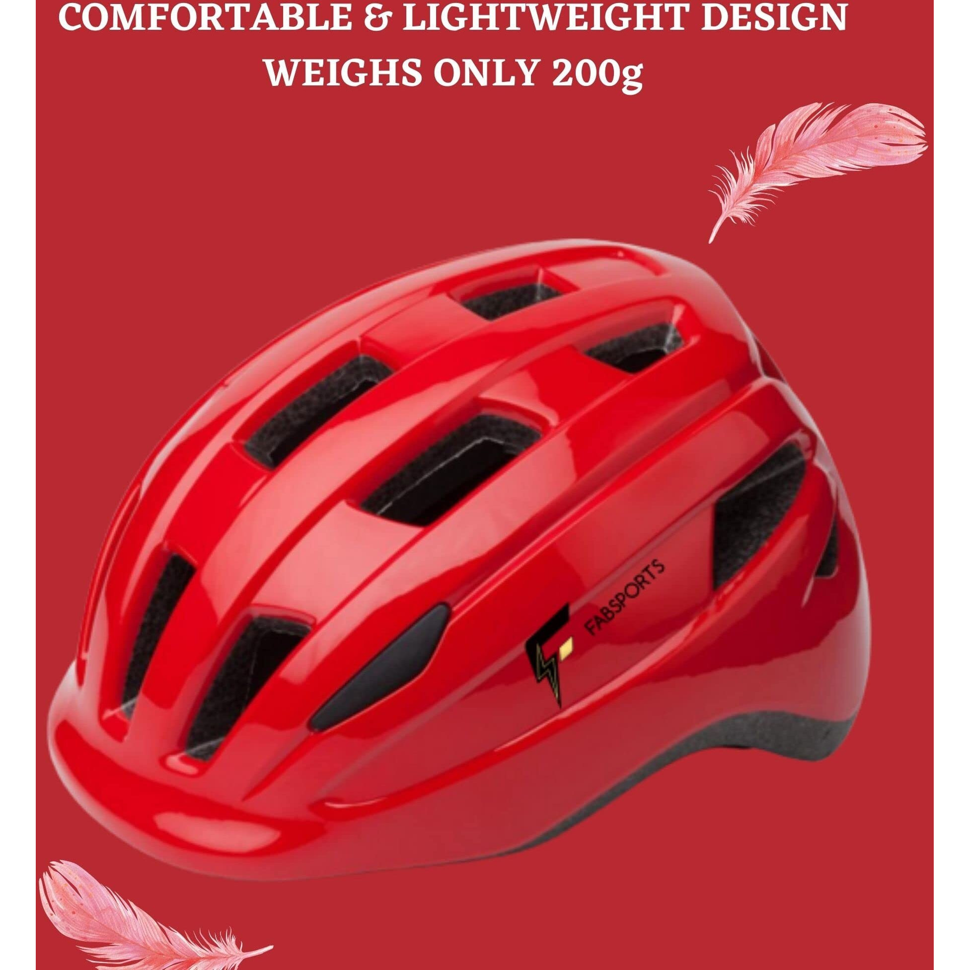 FABSPORTS Solid Safety Helmet for Kids (5-12 Years), Light Weight Bicycle Bike Helmet, Adjustable Size, Superior Ventilation for Cycling Skating Skate Boarding, Red