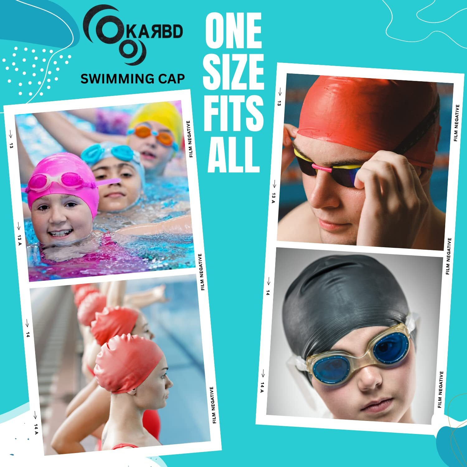 KARBD Silicone Swimming Cap Unisex Soft Waterproof Swimming Pool Head Cap Water Sports Hat for Children Kids Adults Men Women Boys Girls of All Age (Universal Size, Regular Light Blue)