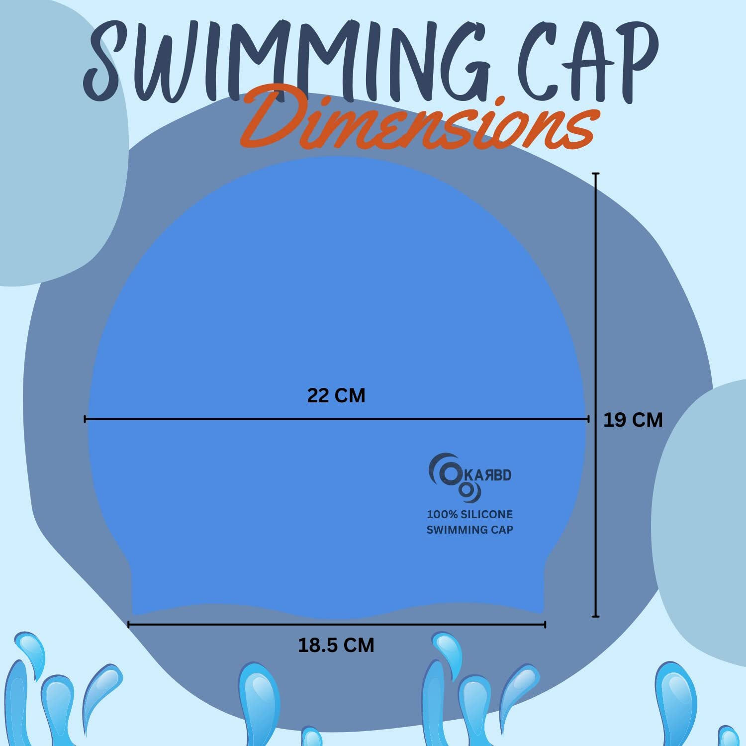 KARBD Silicone Swimming Cap Unisex Soft Waterproof Swimming Pool Head Cap Water Sports Hat for Children Kids Adults Men Women Boys Girls of All Age (Universal Size, Regular Light Blue)