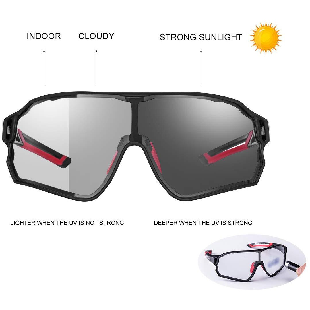 ROCK BROS Photochromic Sunglasses for Men Women Cycling Driving Runing Sunglasses Bike Glasses Sports Goggles UV 400 Protection