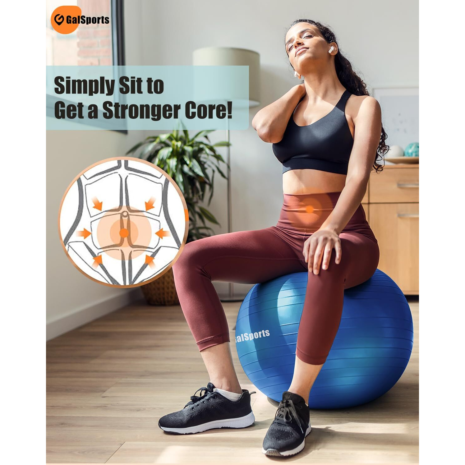 GalSports Yoga Ball Exercise Ball for Working Out, Anti-Burst and Slip Resistant Stability Ball, Swiss Ball for Physical Therapy, Balance Ball Chair, Home Gym Fitness