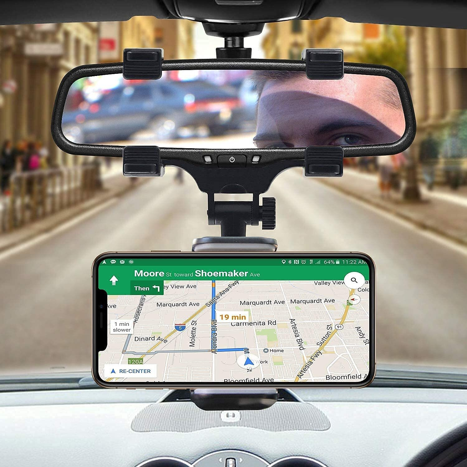 Sounce Car Rearview Mirror Holder Phone Bracket Car Dashboard Phone 360 Rotation for Cell Phone Holder Stand Base Vehicle Rear View Mirror Phone Holder Mount Smartphone-Rubber,for 4 to 6.7 inch screen