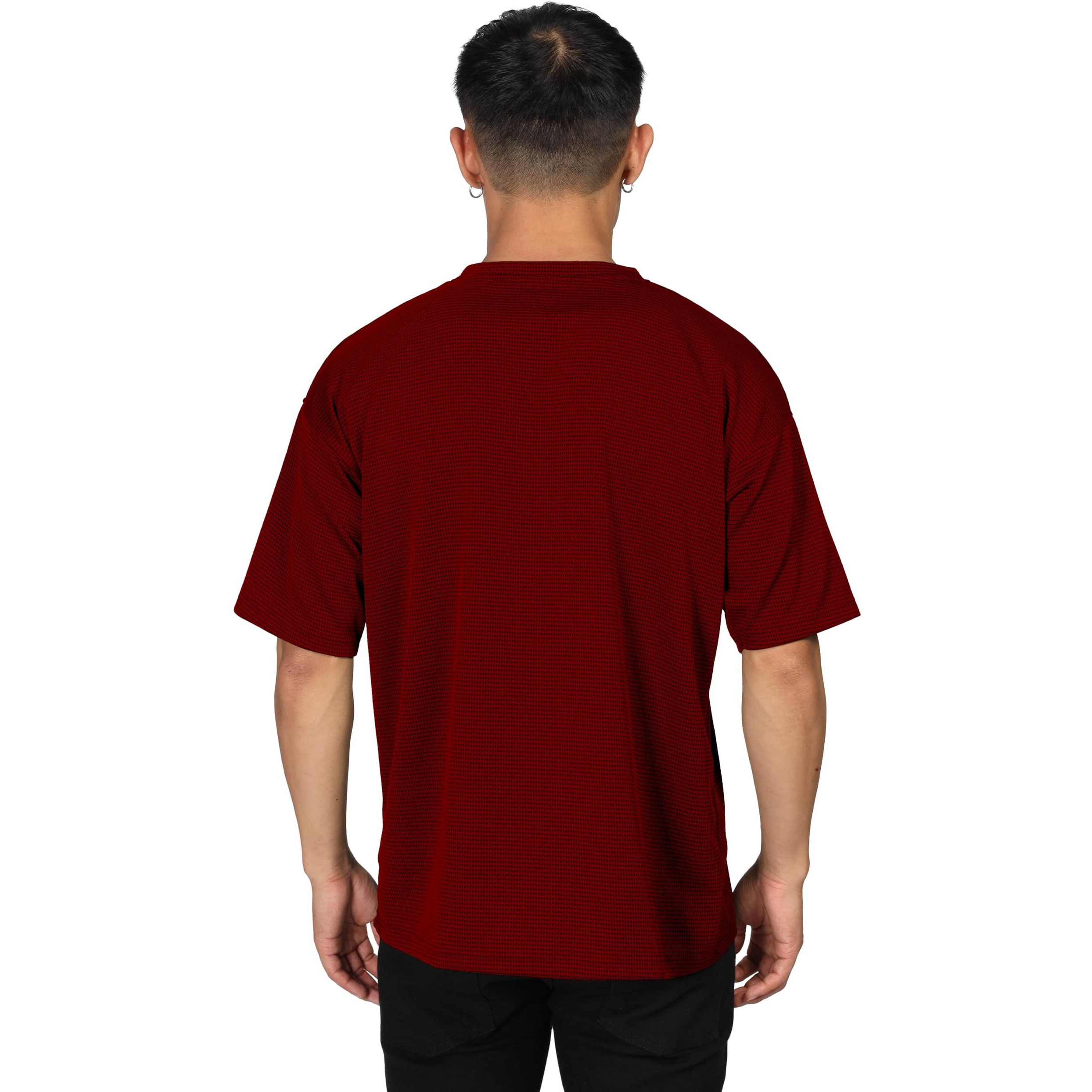 SHODOX Mens Solid Dotted Unique Design Oversized Tshirt for Men - Round Neck Loose Fit Drop Shoulder Mens T-Shirt Red