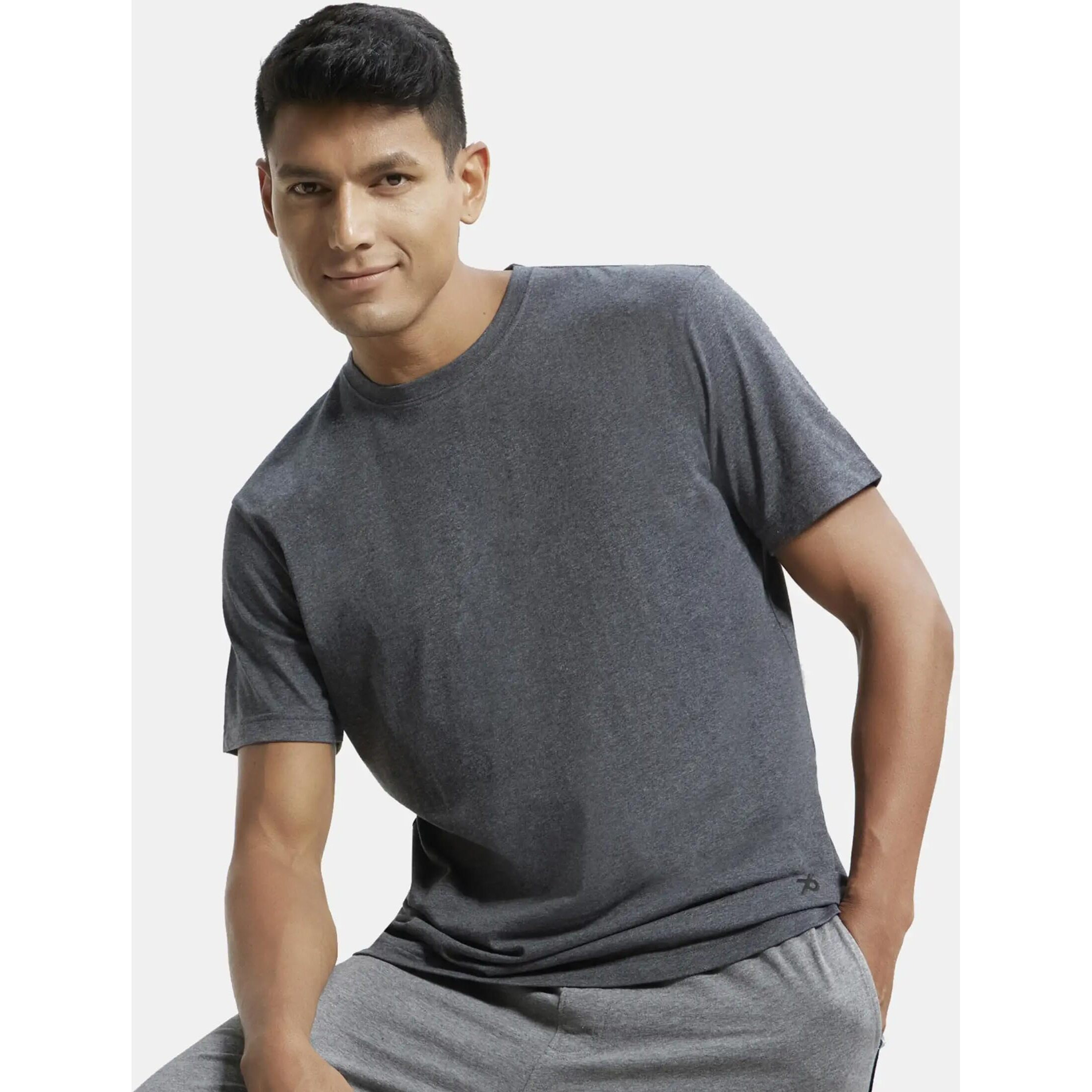 Jockey Men's Regular Fit Round Neck Half Sleeved T-Shirt 2714_Charcoal Melange_L