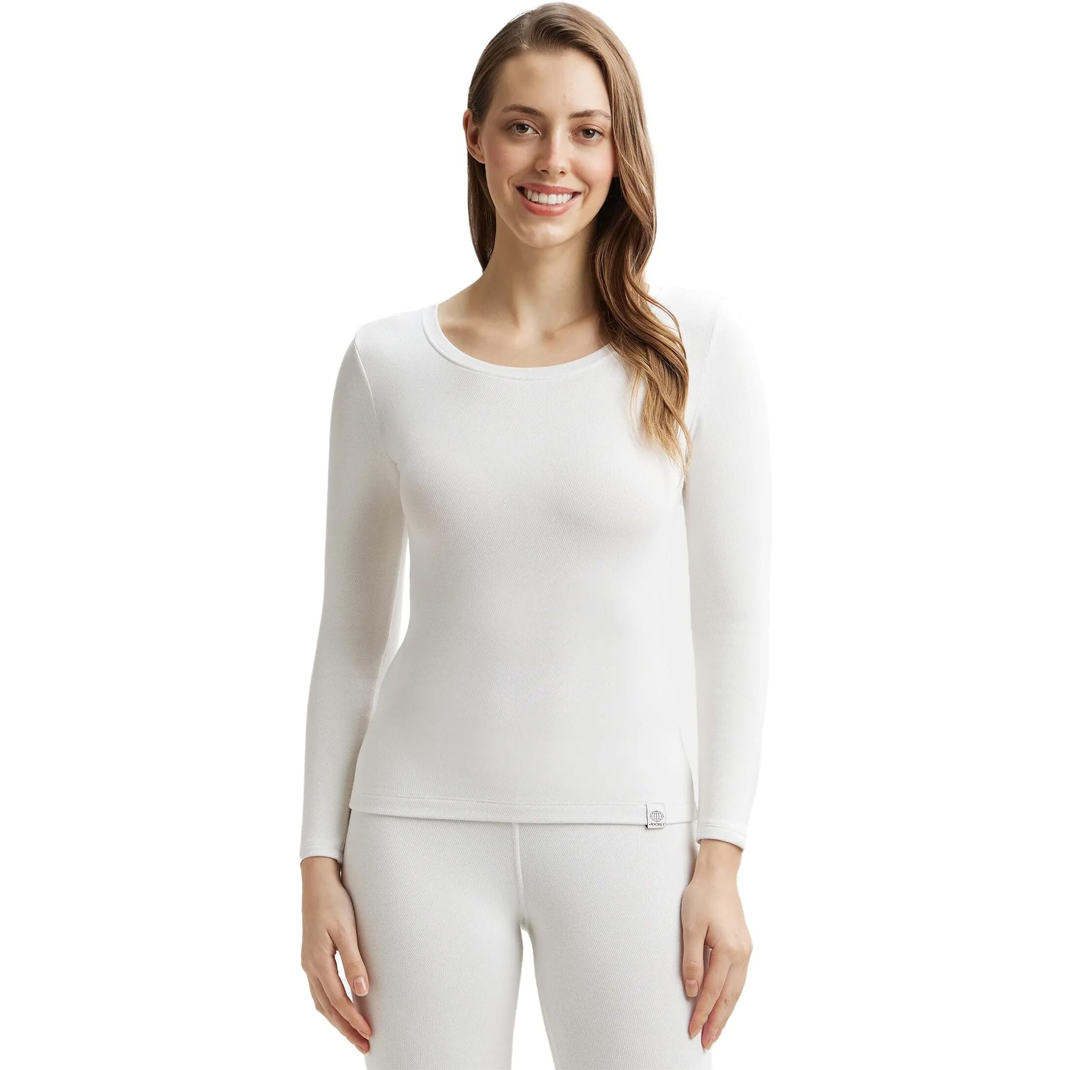 Jockey 2540 Women's Soft Touch Microfiber Elastane Stretch Fleece Fabric Full Sleeve Thermal Top with Stay Warm Technology_Light Bright White_S