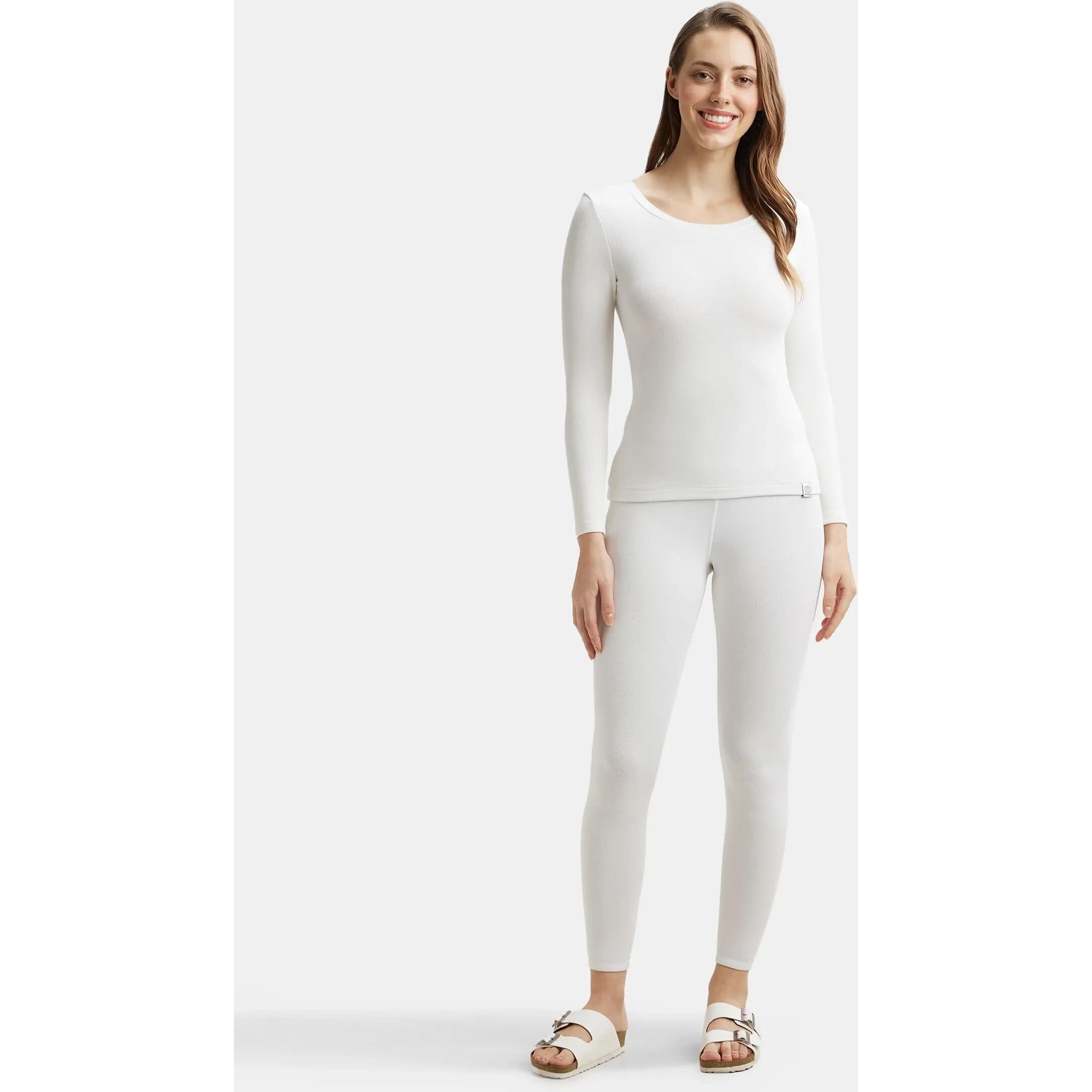 Jockey 2540 Women's Soft Touch Microfiber Elastane Stretch Fleece Fabric Full Sleeve Thermal Top with Stay Warm Technology_Light Bright White_S