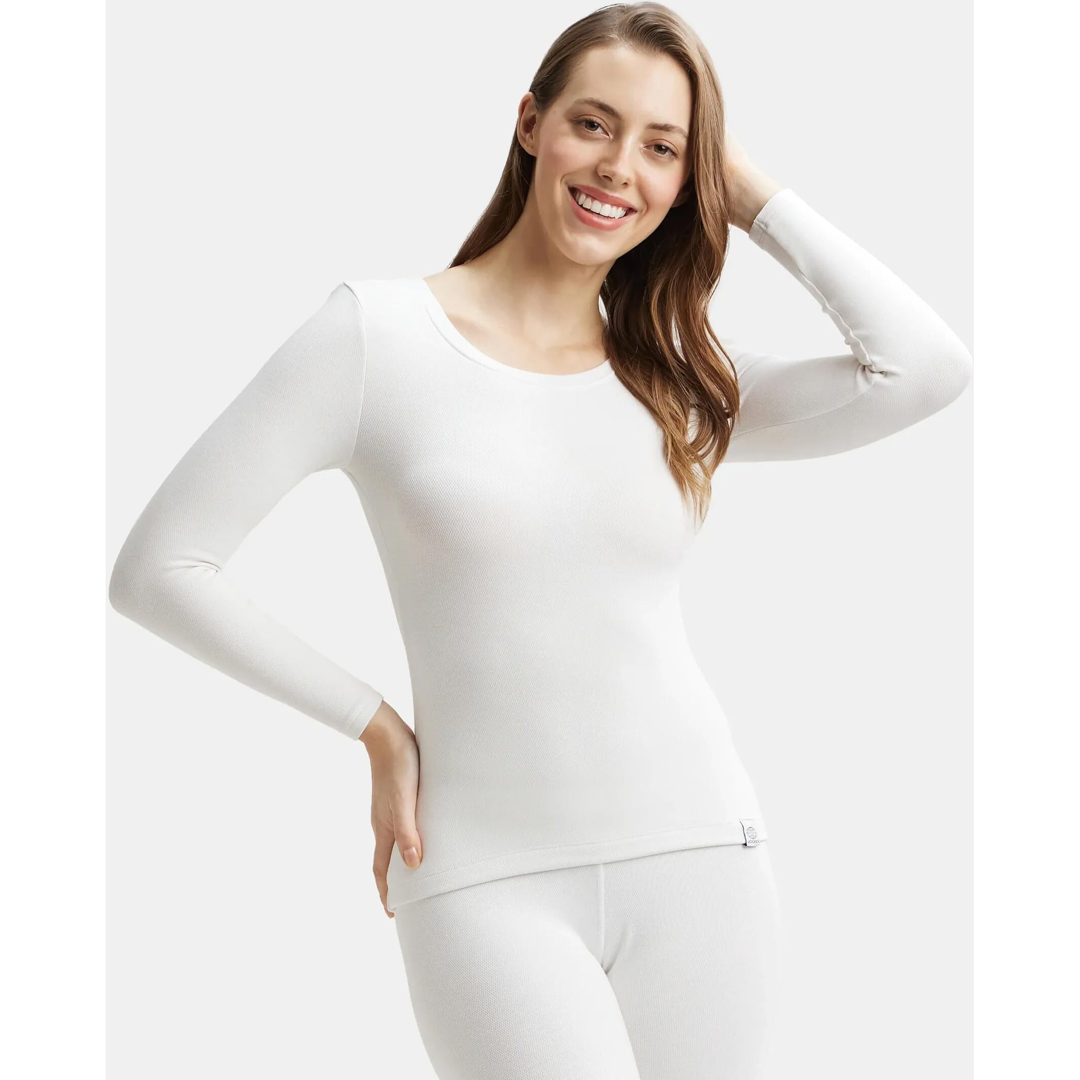 Jockey 2540 Women's Soft Touch Microfiber Elastane Stretch Fleece Fabric Full Sleeve Thermal Top with Stay Warm Technology_Light Bright White_S