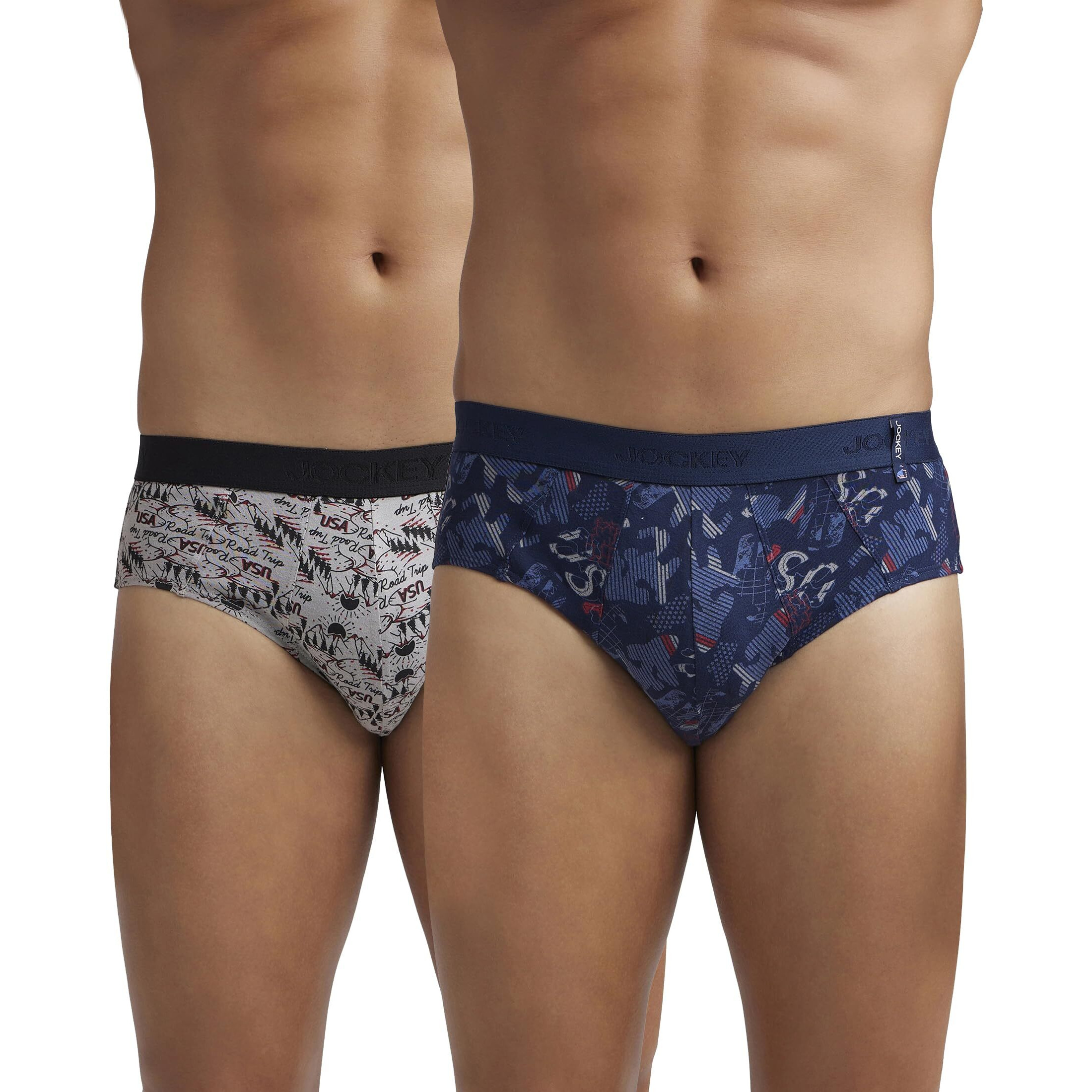 Jockey Men's Super Combed Cotton Printed Briefs with Ultrasoft Waistband_Style_US52_Navy Nickle_M | Pack of 2 (Prints May Vary) |