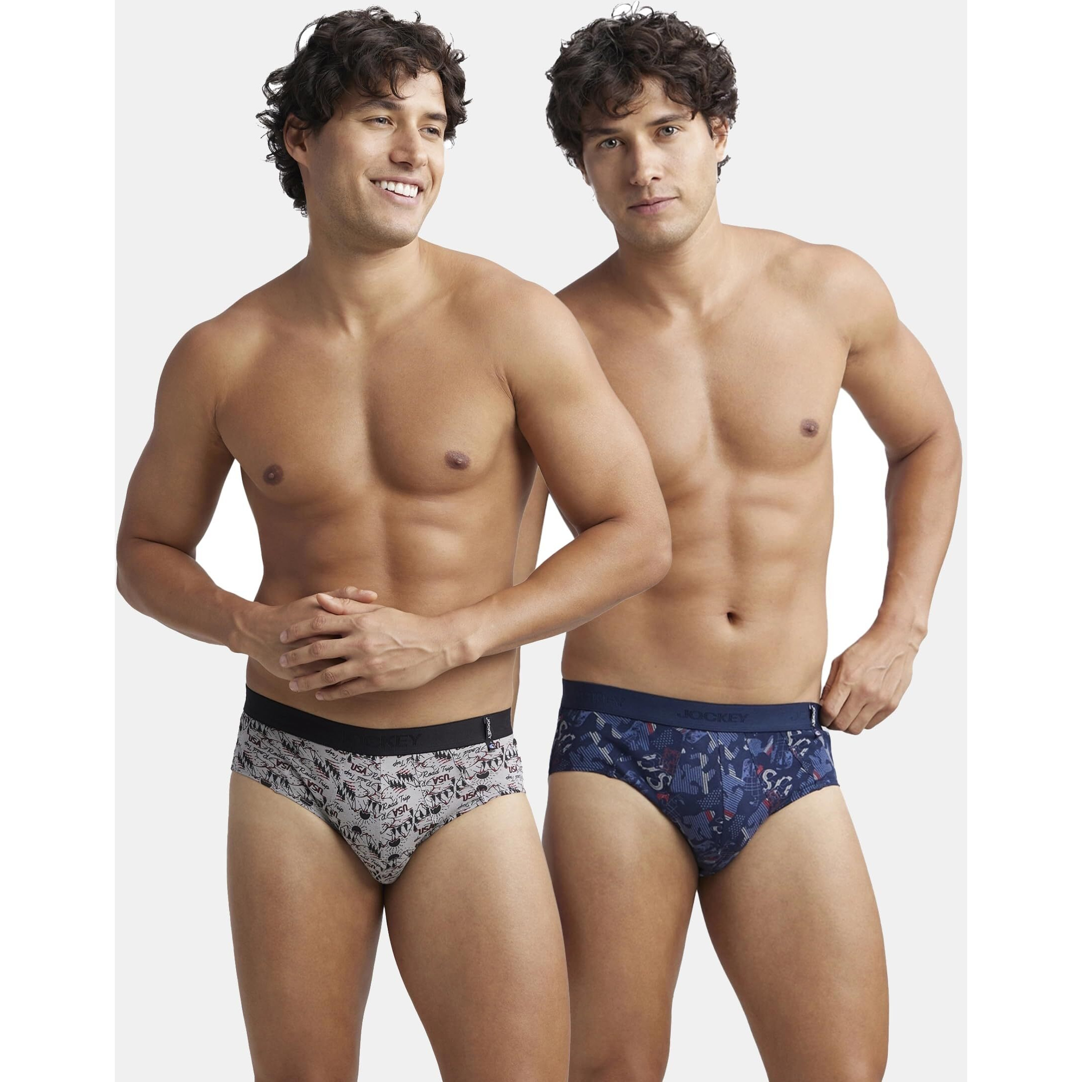Jockey Men's Super Combed Cotton Printed Briefs with Ultrasoft Waistband_Style_US52_Navy Nickle_M | Pack of 2 (Prints May Vary) |