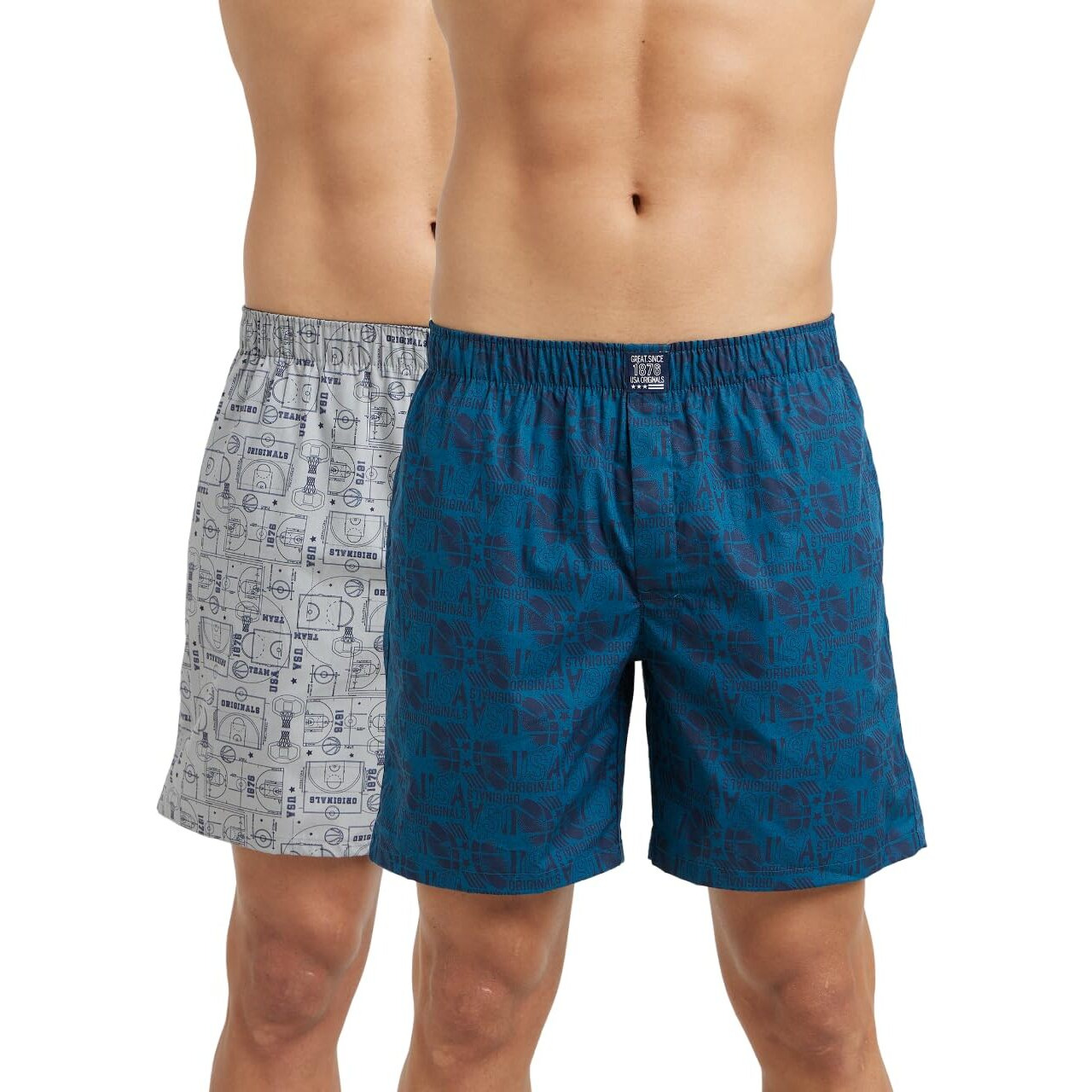 Jockey Men's Super Combed Mercerized Cotton Woven Printed Boxer Shorts with Side Pockets | Pack of 2 Colors & Prints May Vary |_Style_US57_Navy Seaport Teal_XL