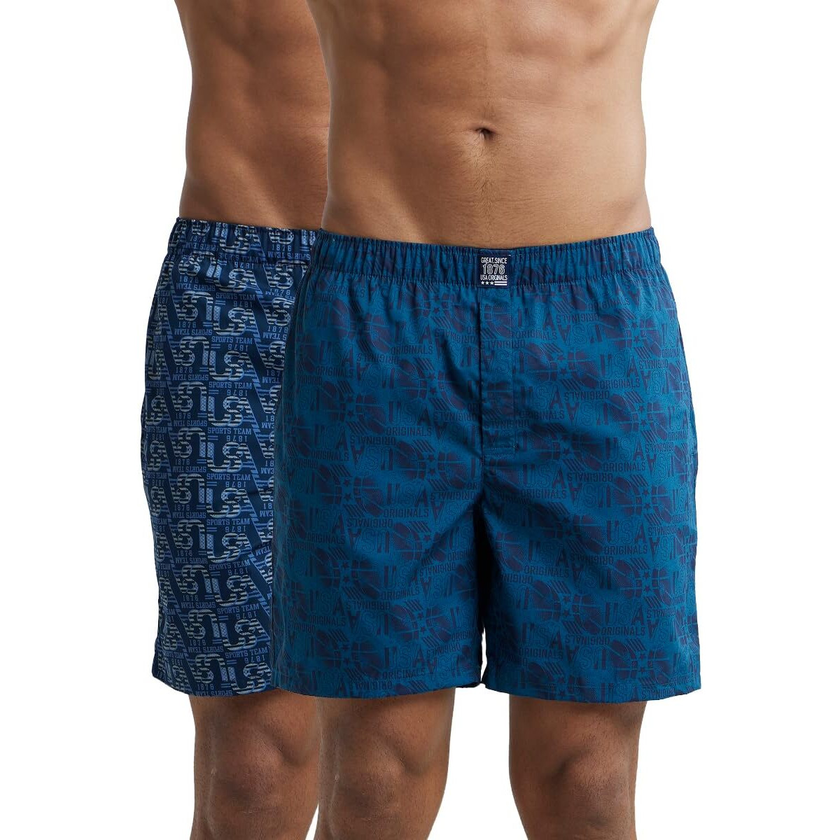 Jockey Men's Super Combed Mercerized Cotton Woven Printed Boxer Shorts with Side Pockets | Pack of 2 Colors & Prints May Vary |_Style_US57_Navy Seaport Teal_M
