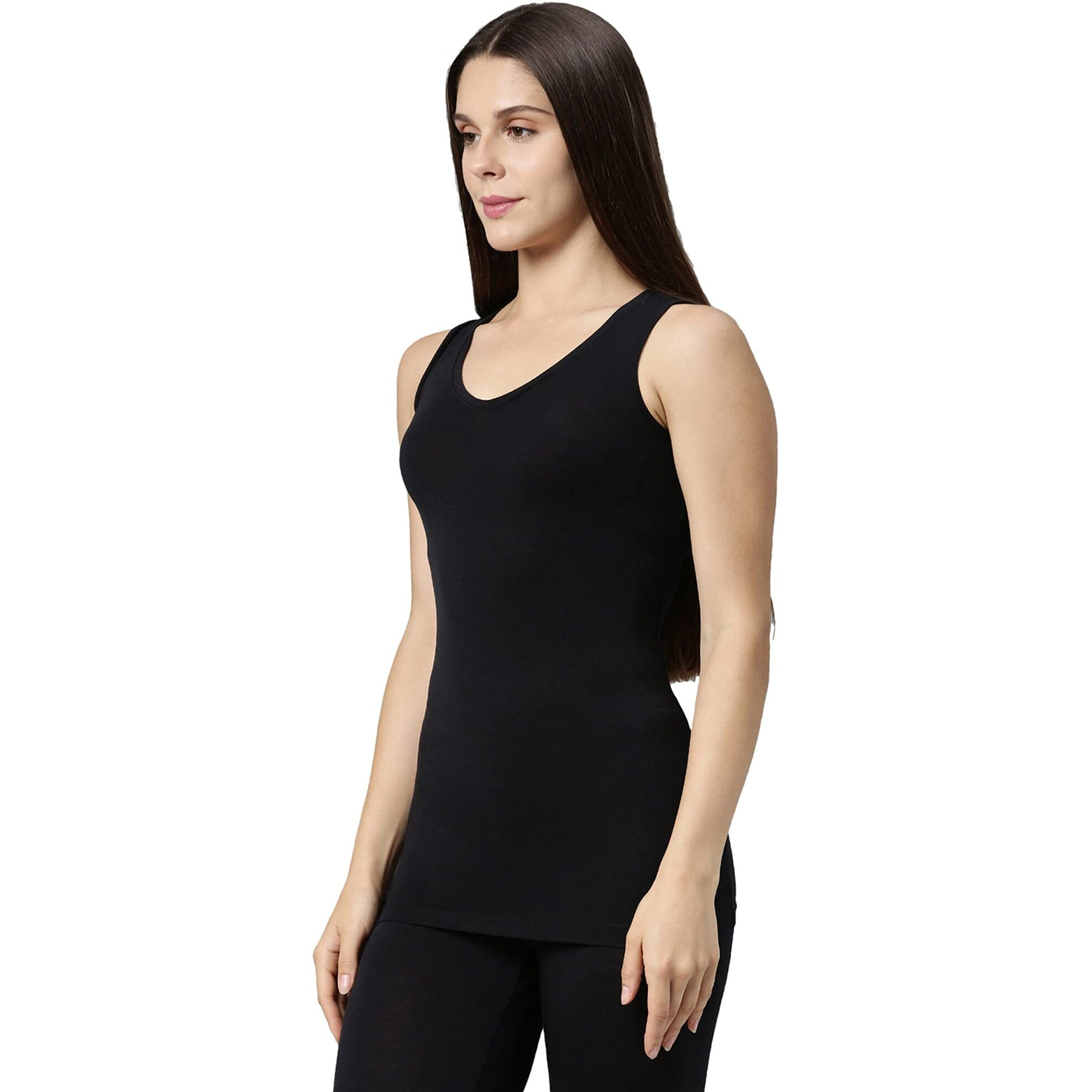 Enamor Women's V-Neck Sleeveless Thermal Vest with Sweat Wicking and Antimicrobial Finish Slim Top (TH01_Black_S)