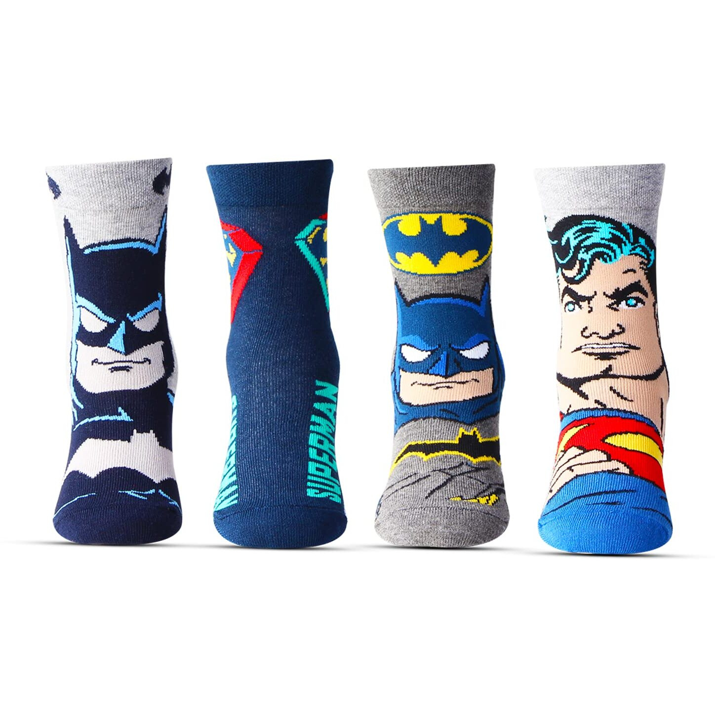 Bonjour Superman Batman Superhero Character Full Length Socks for Kids- Pack Of 4
