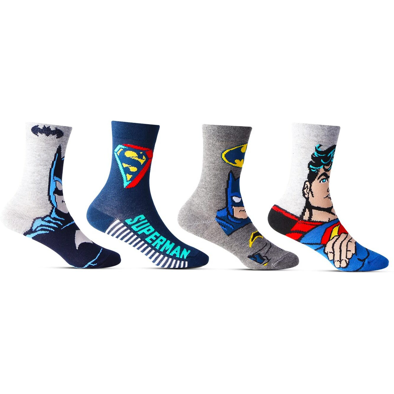 Bonjour Superman Batman Superhero Character Full Length Socks for Kids- Pack Of 4