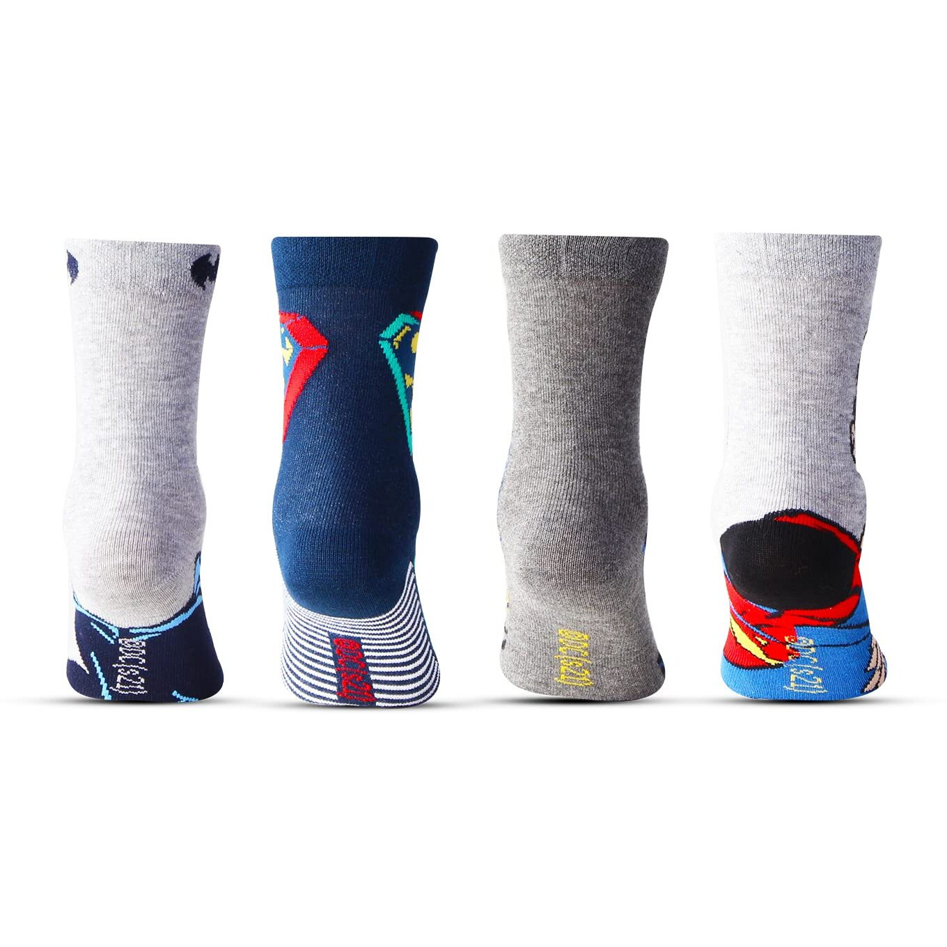 Bonjour Superman Batman Superhero Character Full Length Socks for Kids- Pack Of 4