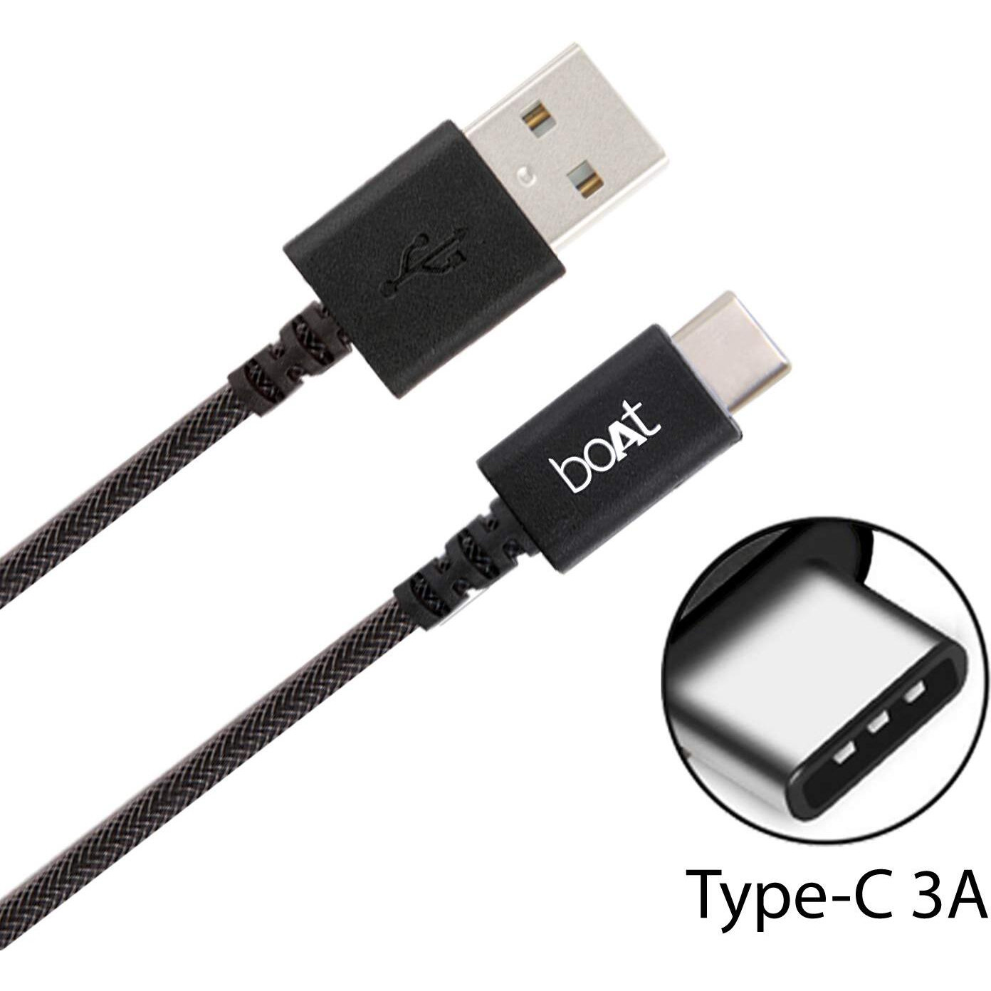 boAt Type-C A400 | Type-C to USB A 2 Mtrs Cable| 3A Fast Charging & 480mbps Data Transmission | Compatible for all Smartphones & Tablets (Black)