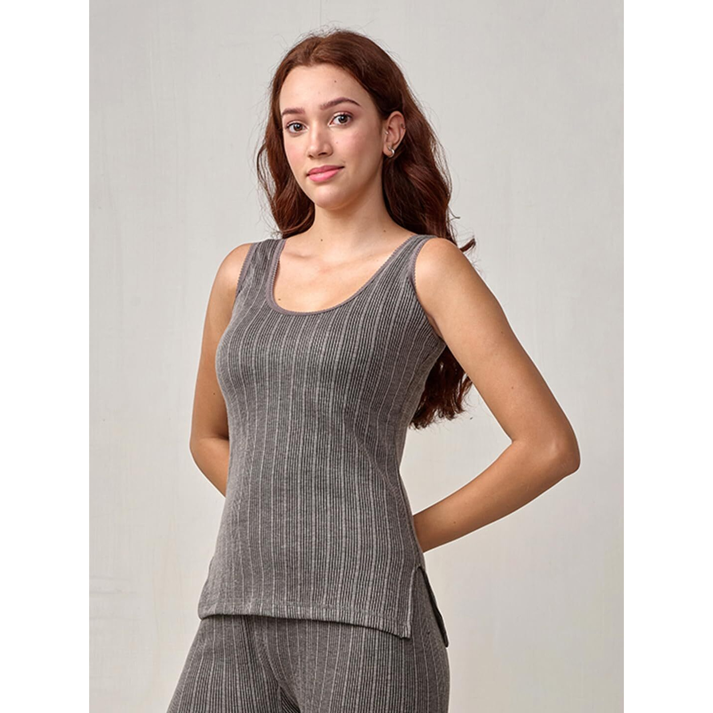 Lux Inferno Women's Plain/Regular Fit Solid Thermal Top (Inf_Lad_Ch_Slips_Rn_Charcoal Melange_80)