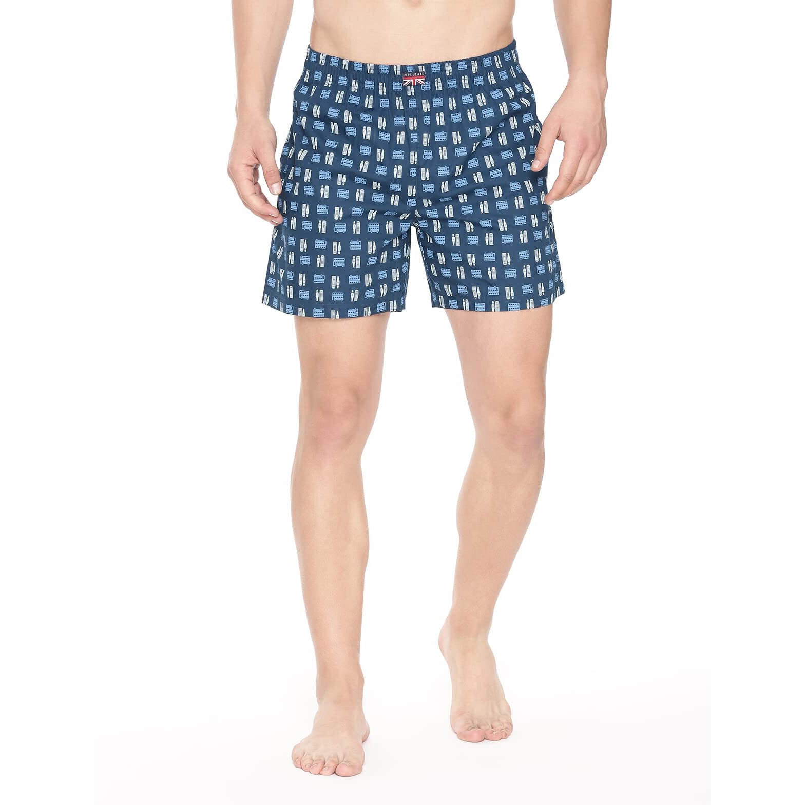 Pepe Jeans Premium Cotton Men Regular Fit Boxers|Ultra-Comfort Natural Fiber Printed Boxer Shorts with Elastic Waistband, Side Pockets - Medium