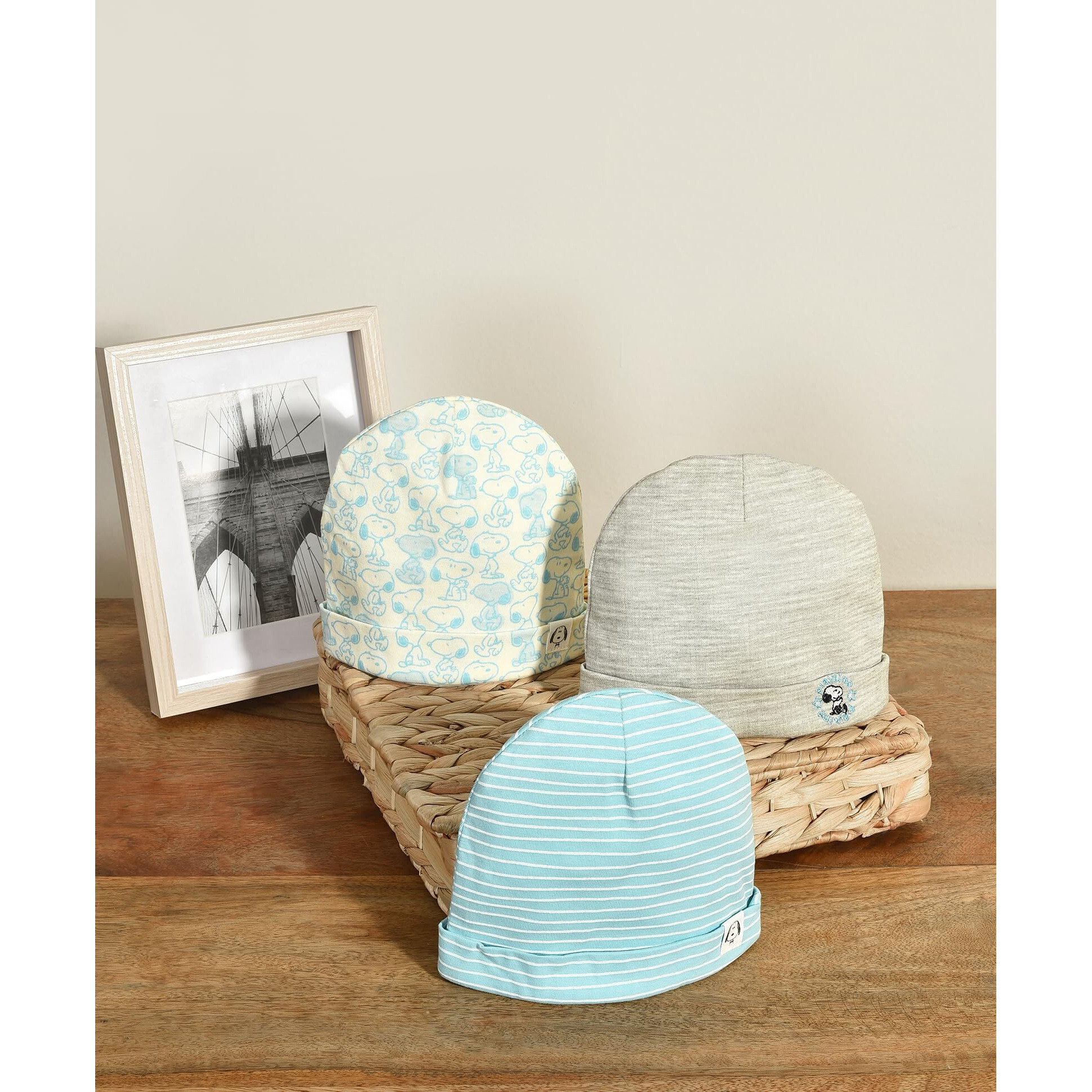 Mi Arcus Peanuts Cotton Multicolor Caps for Kids Boys Baby Girl 0-6 Month Pack of 3
