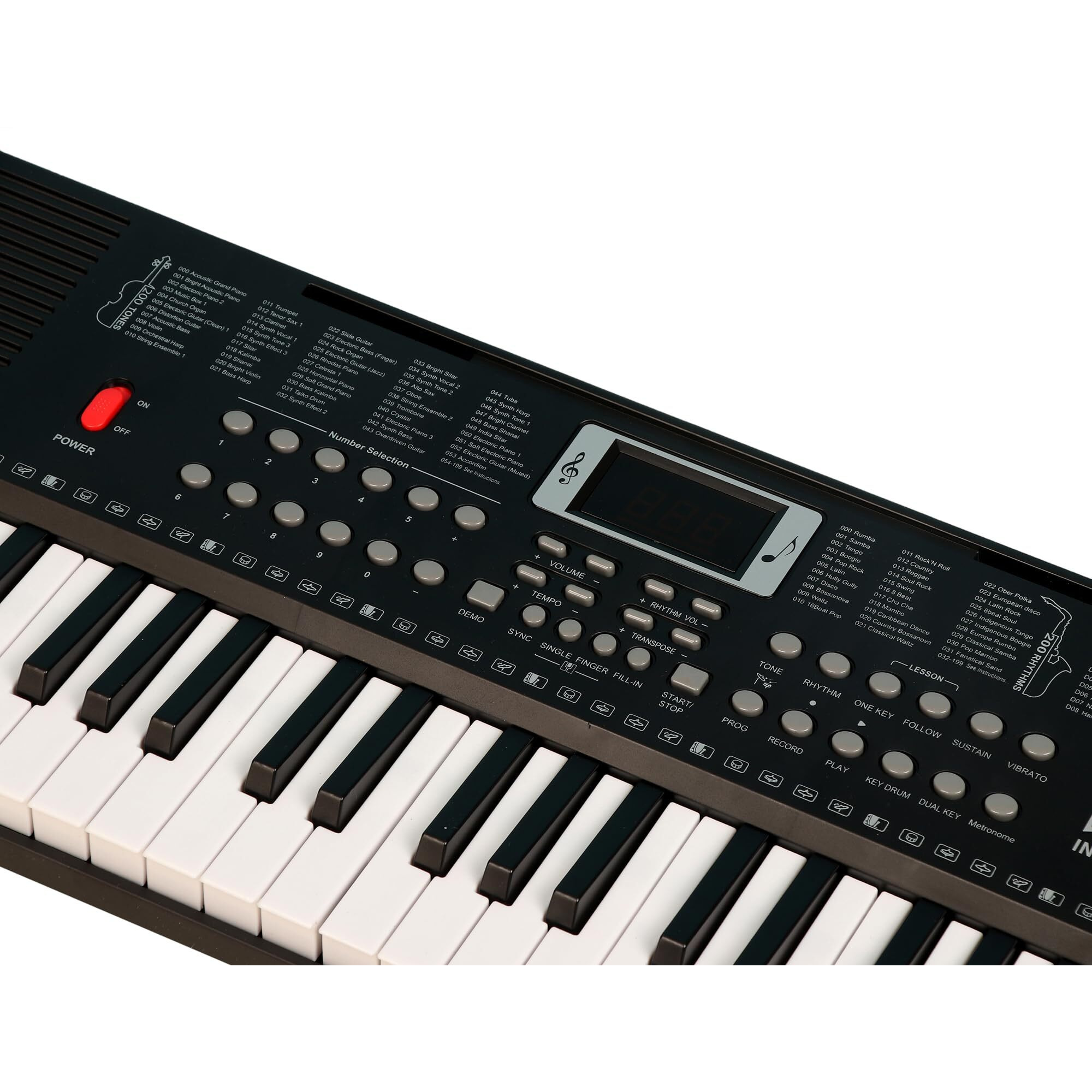 Intern INT-KB-6101, 61 Keys Touch Response Portable Piano Keyboard with Microphone and 5V DC Power Adapter (Black)