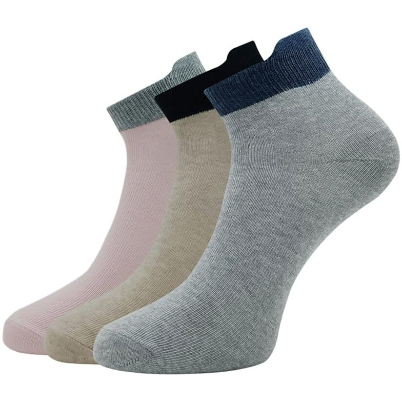 Allen Solly Women's Cotton Ankle Length Socks (Pack of 3) Baby Pink, Skin Melange, Light grey Melange
