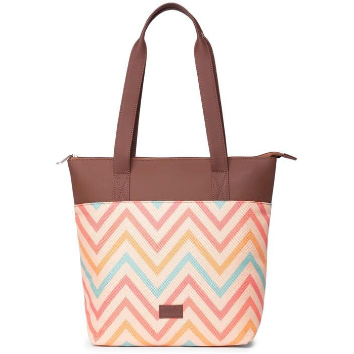 ZOUK WavBeach Striped Printed Women's Jute Handcrafted Vegan Leather Pink Everyday Tote