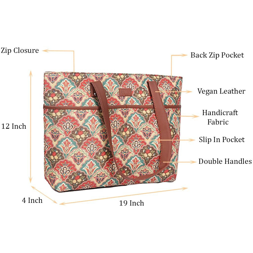 ZOUK Tote Bags for Women - Handmade Bags for Daily Use - Vegan Leather Handbags with Double Handle - Printed Totes for Women