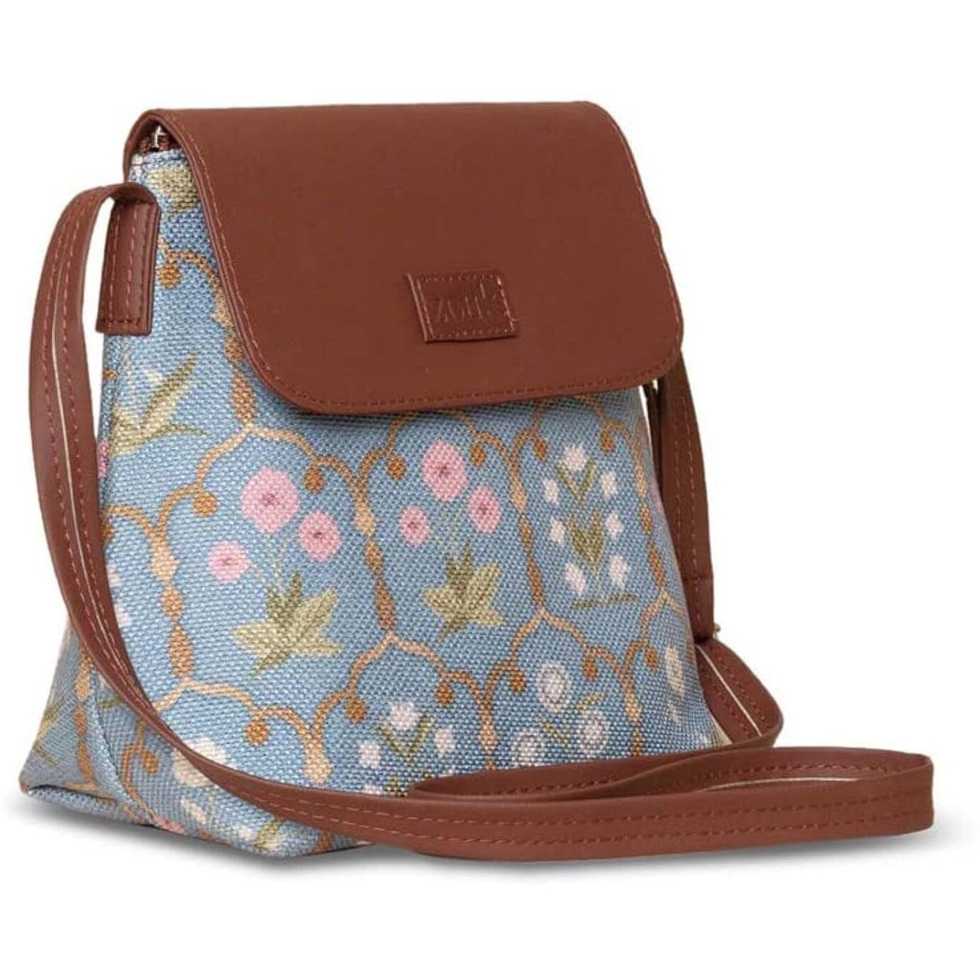 ZOUK Jaipur Fresco floral Printed Women's Hand Crafted Blue Flap Sling Bag