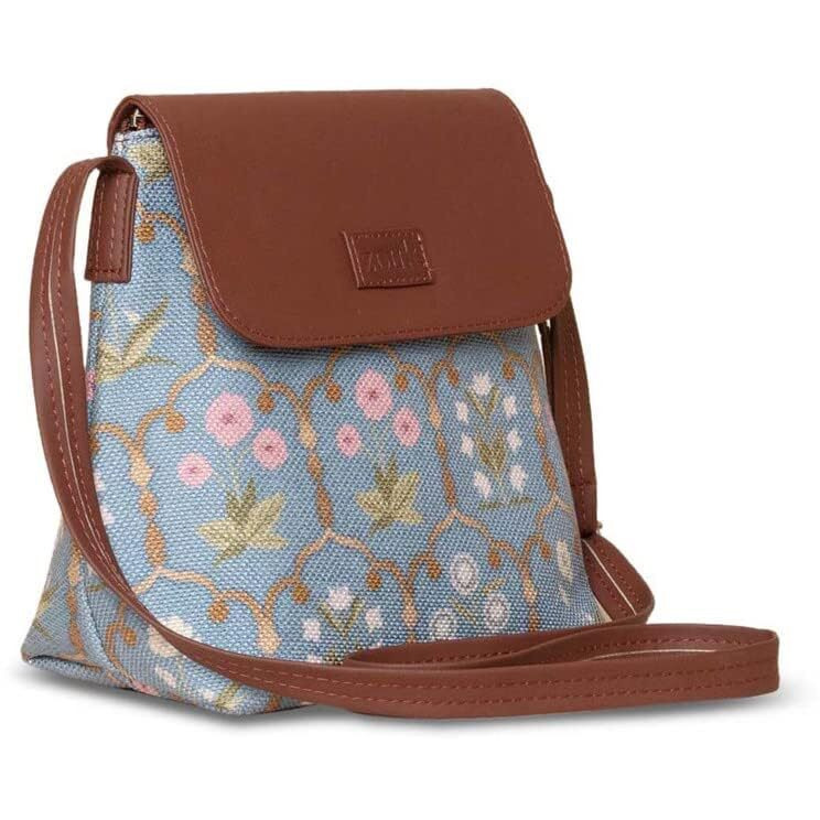 ZOUK Jaipur Fresco floral Printed Women's Hand Crafted Blue Flap Sling Bag