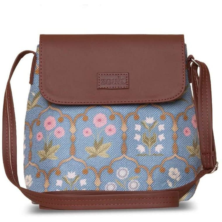ZOUK Jaipur Fresco floral Printed Women's Hand Crafted Blue Flap Sling Bag