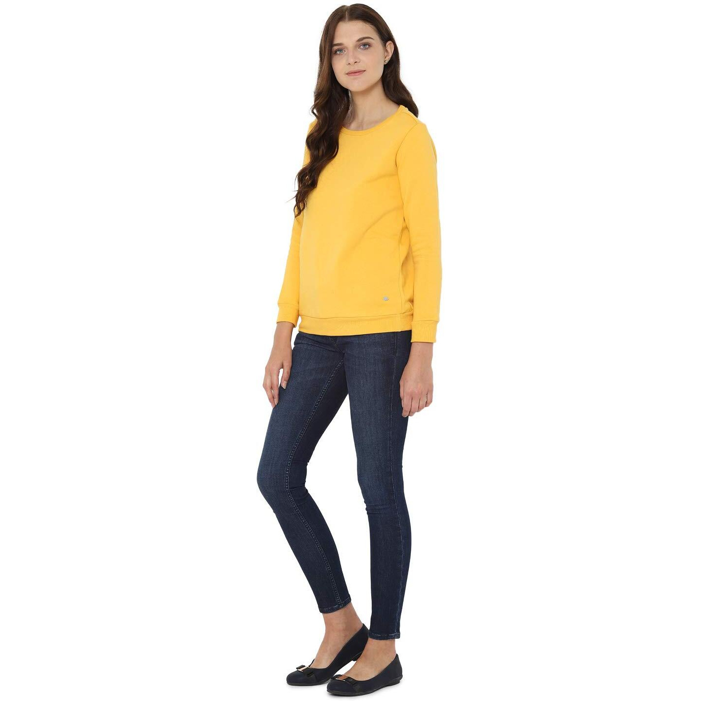 Allen Solly Women's Regular Cotton Crew Neck Sweatshirt (AHSTCRGFA79703_Yellow_Large_Yellow_L)