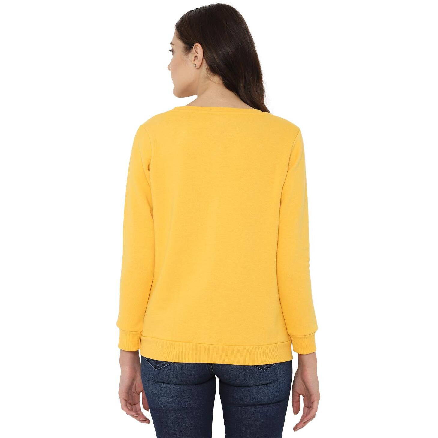 Allen Solly Women's Regular Cotton Crew Neck Sweatshirt (AHSTCRGFA79703_Yellow_Large_Yellow_L)