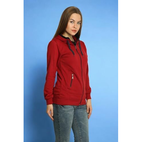 Alano Womens Solid Long Sleeve Jacket | Regular Fit Casual Womens Fleece Jacket | Casual Jacket for Women Maroon