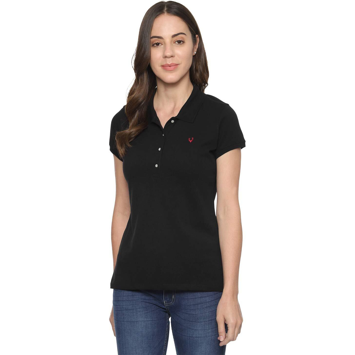 Allen Solly Women's Regular Fit T-Shirt (AHCTCRGFF25308_Black_2X-Large Solid 2XL)