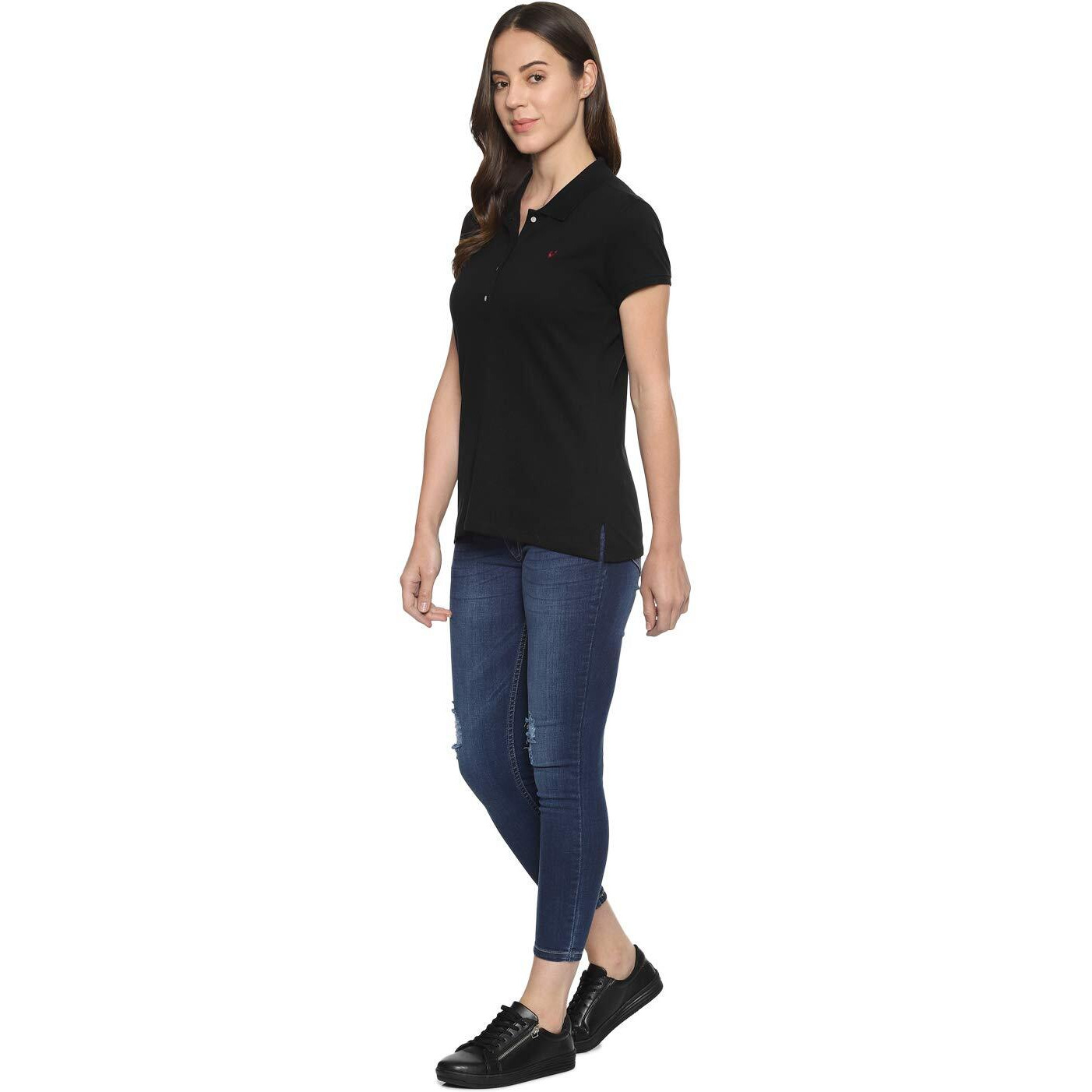 Allen Solly Women's Regular Fit T-Shirt (AHCTCRGFF25308_Black_2X-Large Solid 2XL)