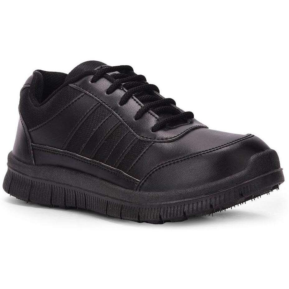 Liberty Force10 GOLA-03L Lacing School Shoes for Boys with PVC Upper & PVC Sole | Padded Foam Insole | Quick-Wear Elastic Laces | Comfortable Footbed | Stylish, Modern Design (7 UK - Black)