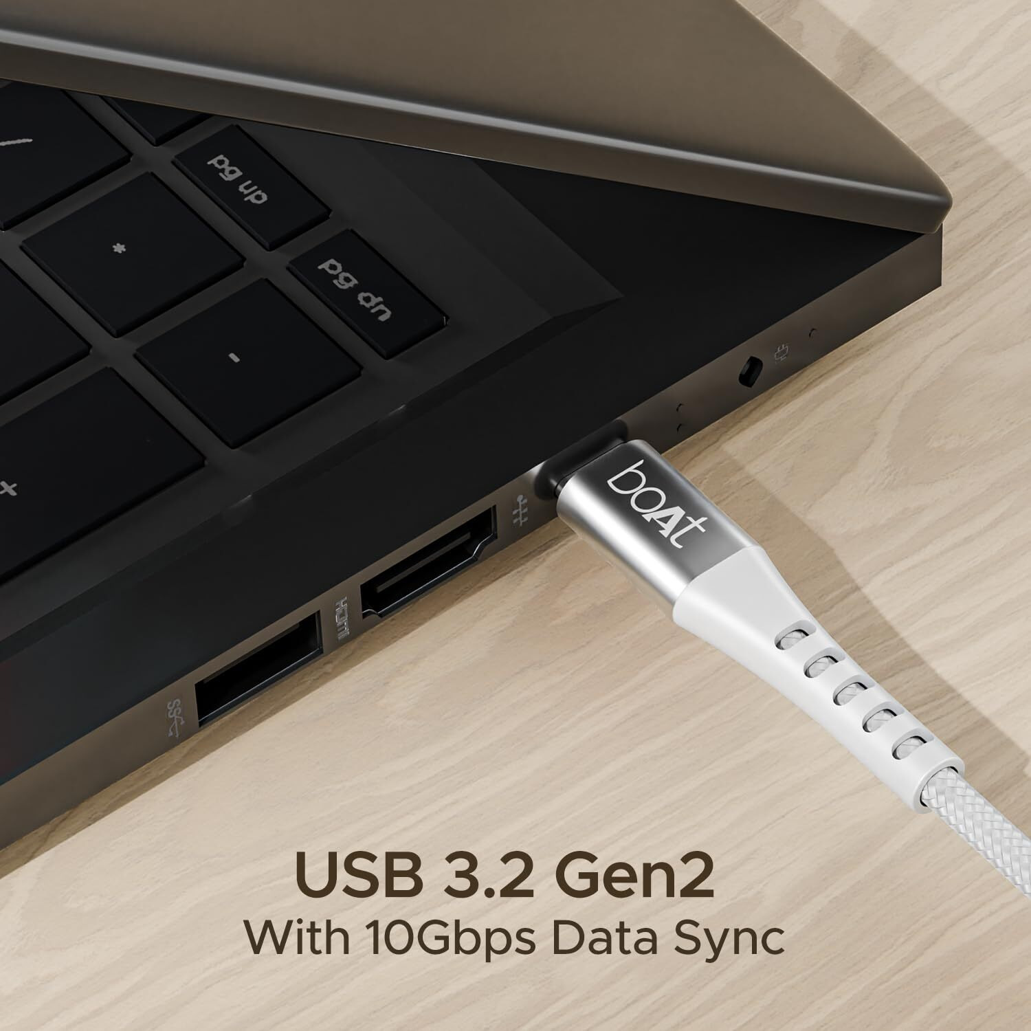 boAt Type-C C600 Tangle-Free, Sturdy Cable w/ 100W/5A Fast Charging & 10Gbps Data Transmission, 10000+ Bends Lifespan and Extended 1.5m Length,Compatible w/Xiaomi, Oneplus, Samsung, Vivo & Oppo(White)