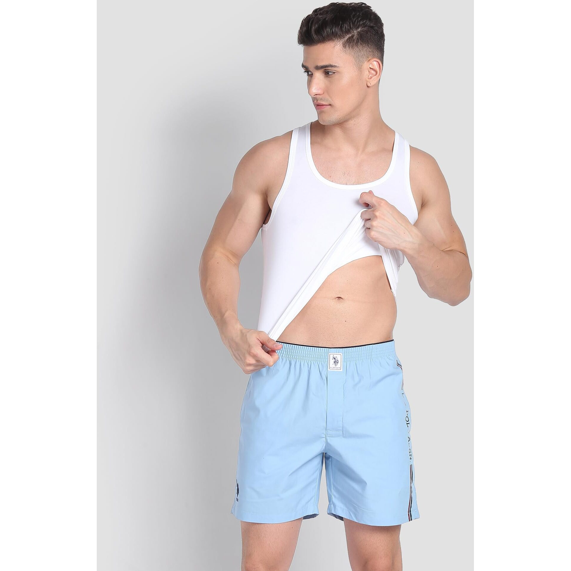 U.S. POLO ASSN. Men's Cotton Blend Modern Boxer Shorts (Pack of 1) (IYAX-PL_ASHBLU