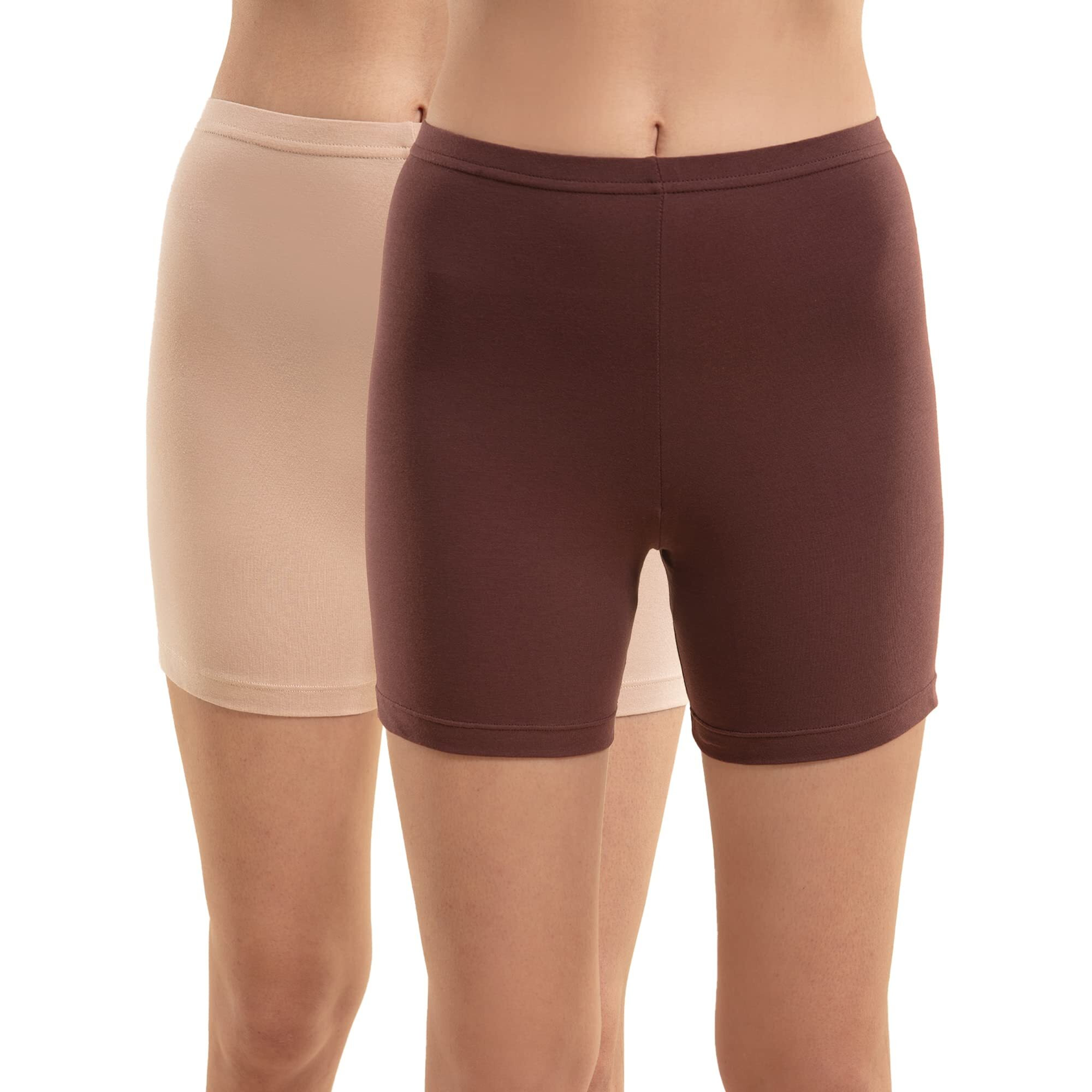 NYKD by Nykaa Stretch Cotton Cycling Shorts | with Features Like Durable and Concealed Waistband -NYP083 Skin/Brown,L