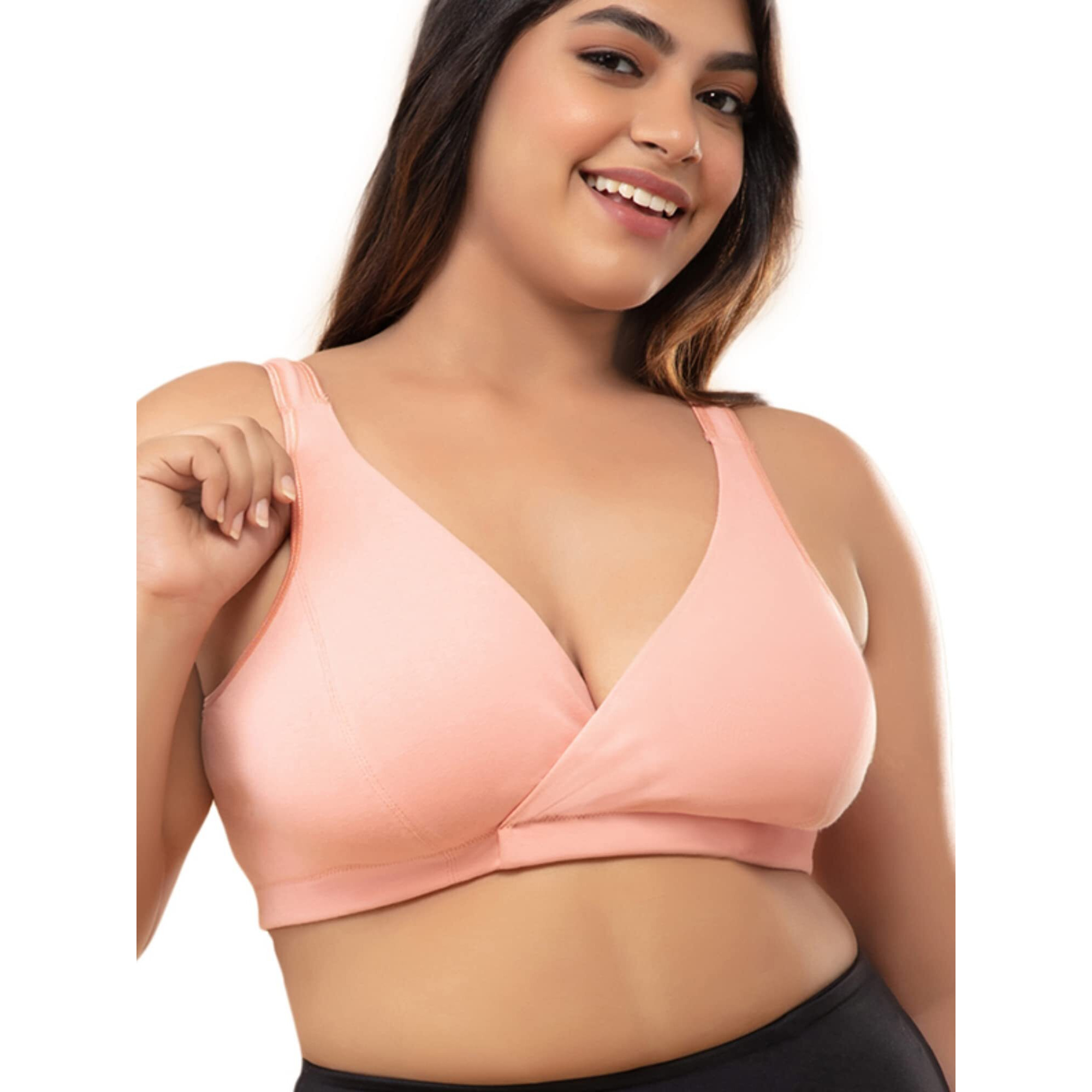 NYKD Cotton Maternity Bra for Women Nursing/Feeding - Non-Padded, Non-Wired, Full Coverage (with Adjustable Straps) Bra, NYB129, Pink, M, 1N