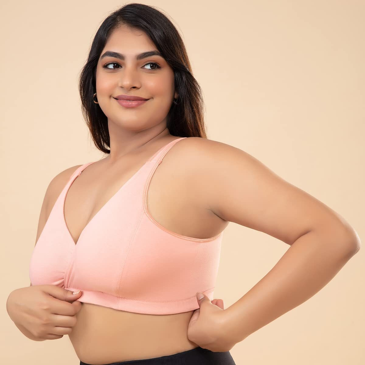 NYKD Cotton Maternity Bra for Women Nursing/Feeding - Non-Padded, Non-Wired, Full Coverage (with Adjustable Straps) Bra, NYB129, Pink, M, 1N