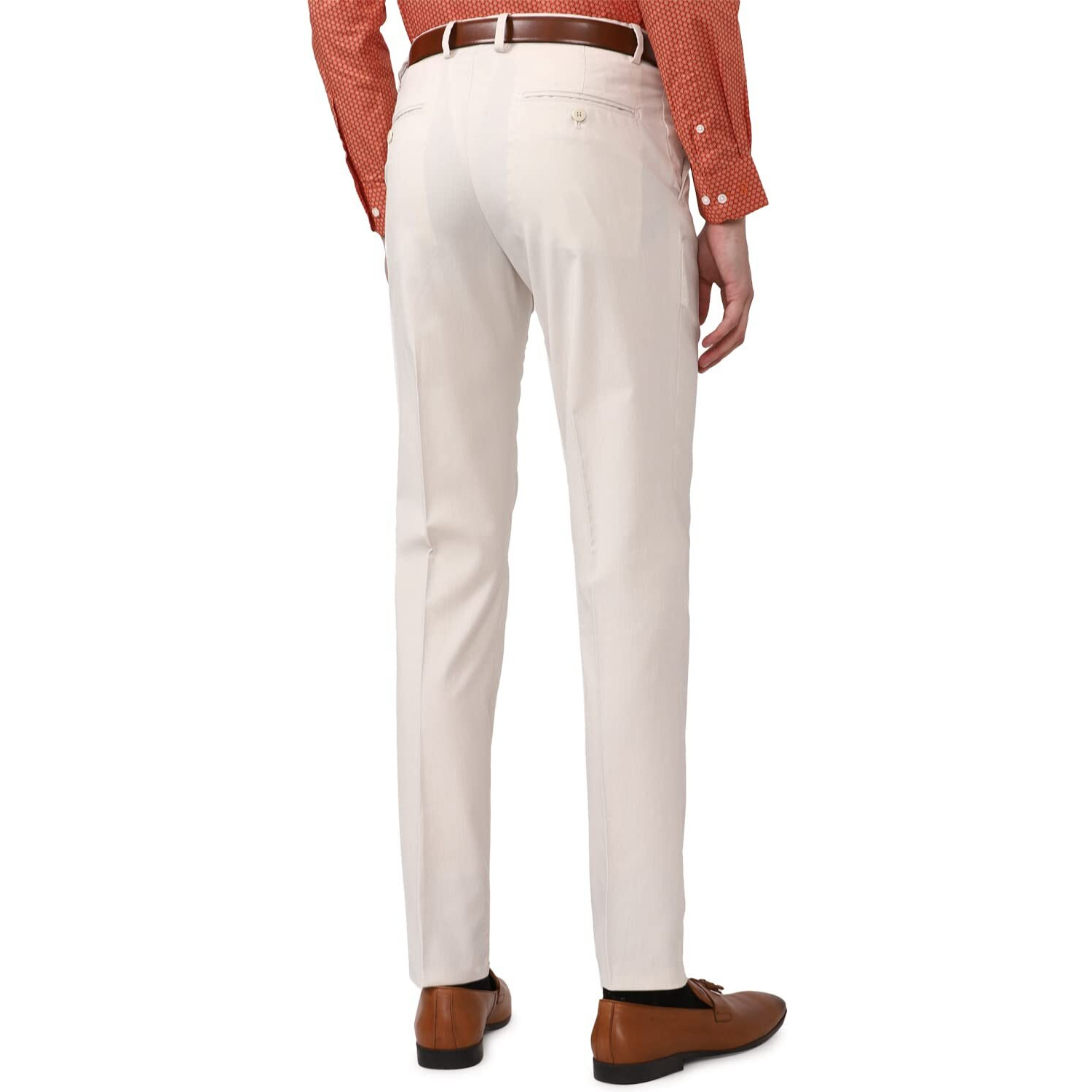 Peter England Men's Slim Fit Solid Formal Trouser Off White