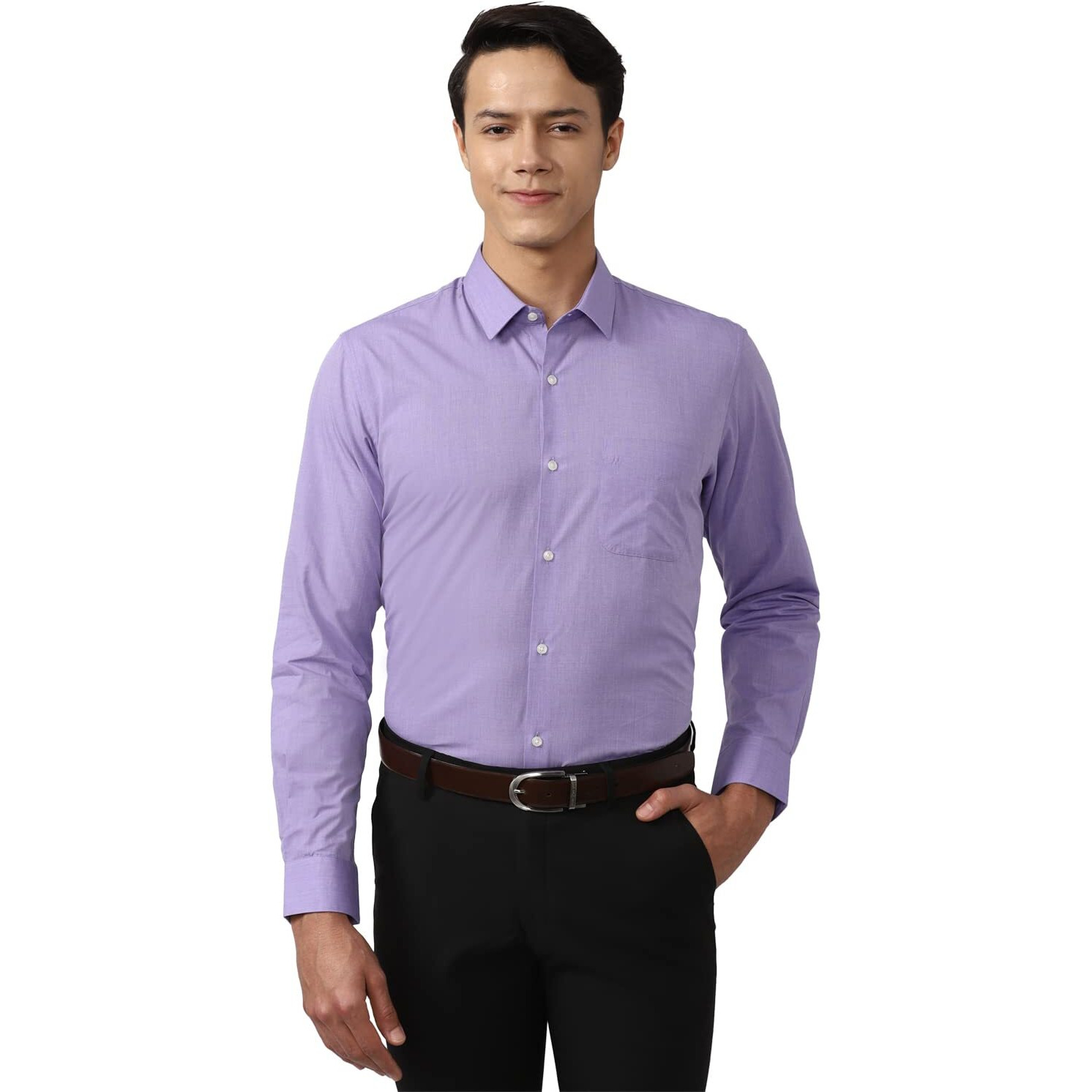 Peter England Men's Everday Regular Fit Solid Shirt | Cotton Rich | 5-Pin Pocketing Lilac