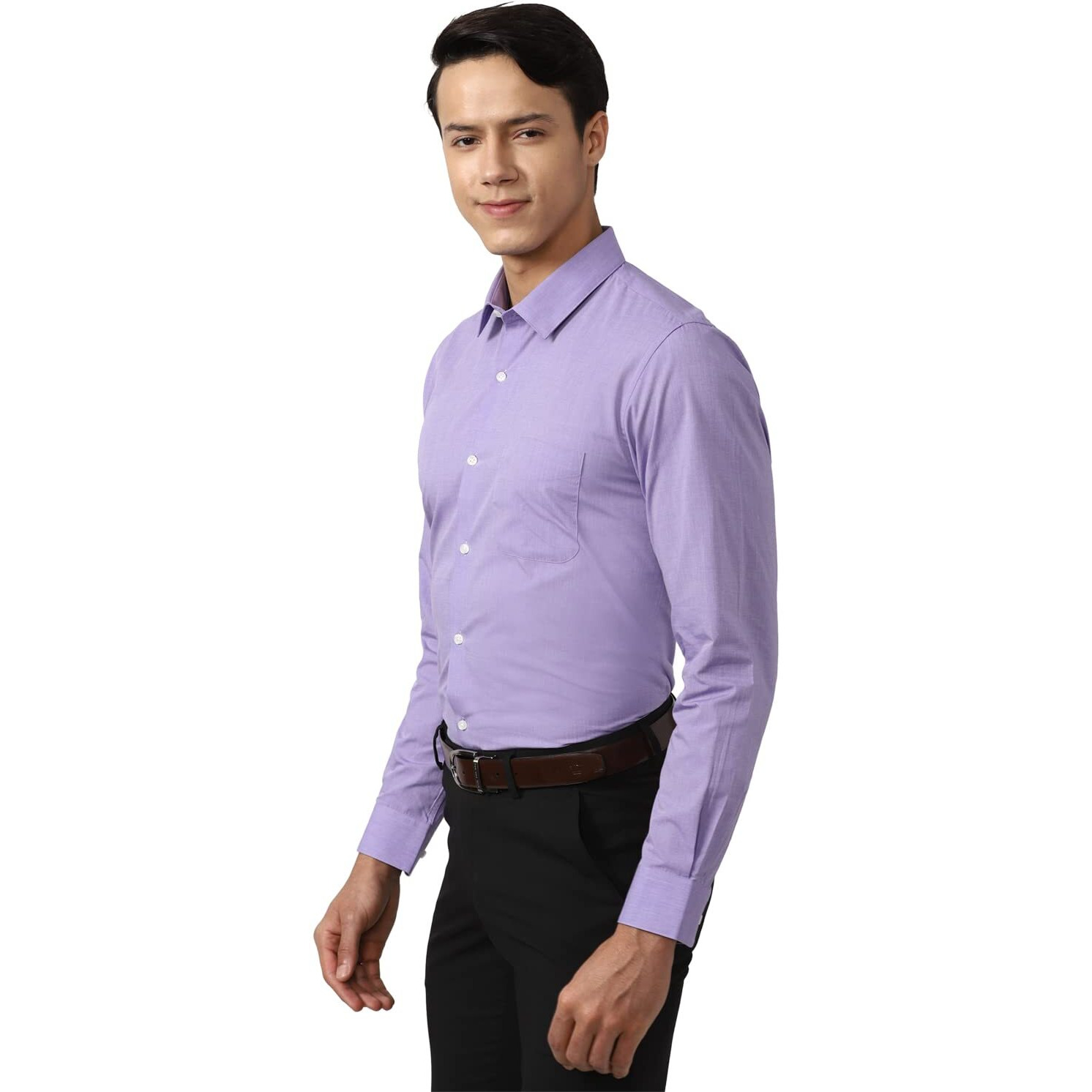 Peter England Men's Everday Regular Fit Solid Shirt | Cotton Rich | 5-Pin Pocketing Lilac
