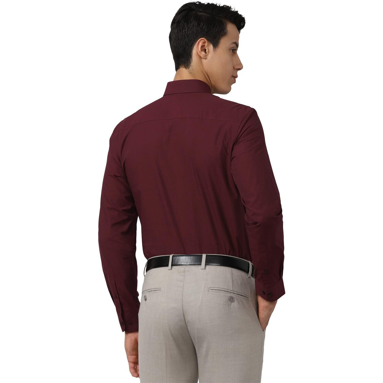 Peter England Men's Everyday Solid Slim Fit Full Sleeve Formal Shirt | Cotton-Rich Dark Maroon