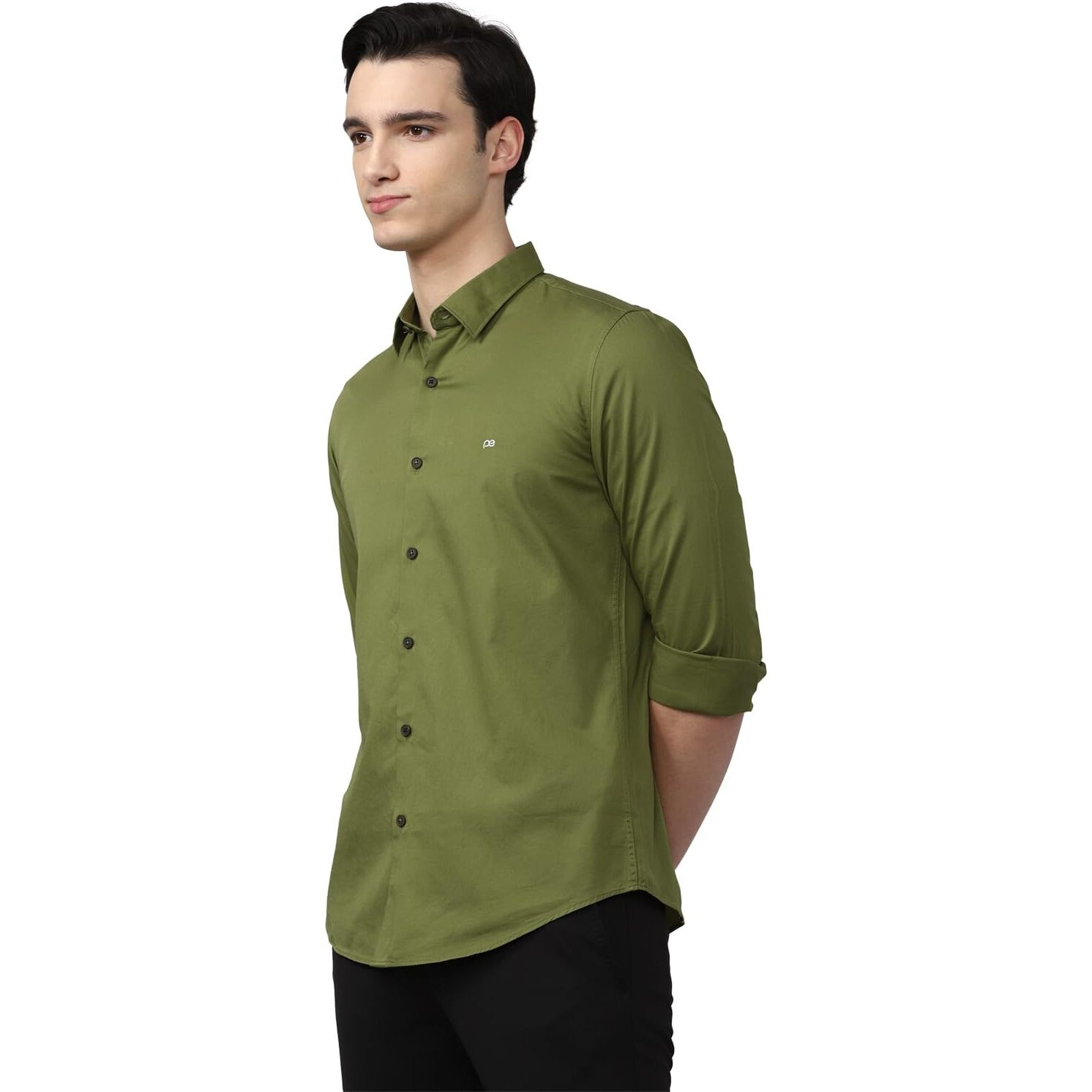 Peter England Solid Slim Fit Full Sleeve Casual Shirt | 100% Cotton Dark Olive