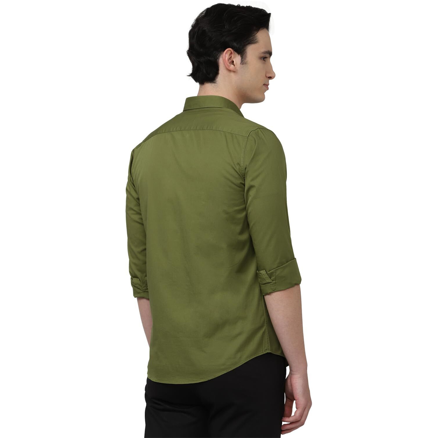 Peter England Solid Slim Fit Full Sleeve Casual Shirt | 100% Cotton Dark Olive