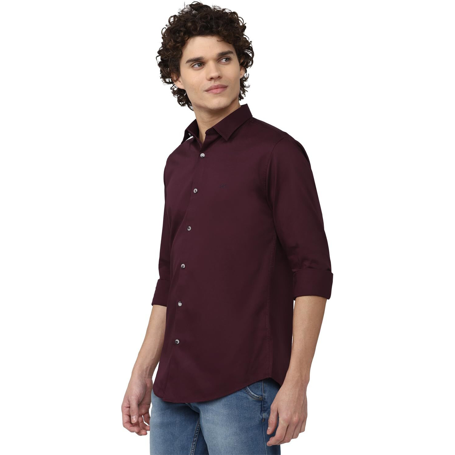 Peter England Solid Slim Fit Full Sleeve Casual Shirt | 100% Cotton Dark Maroon