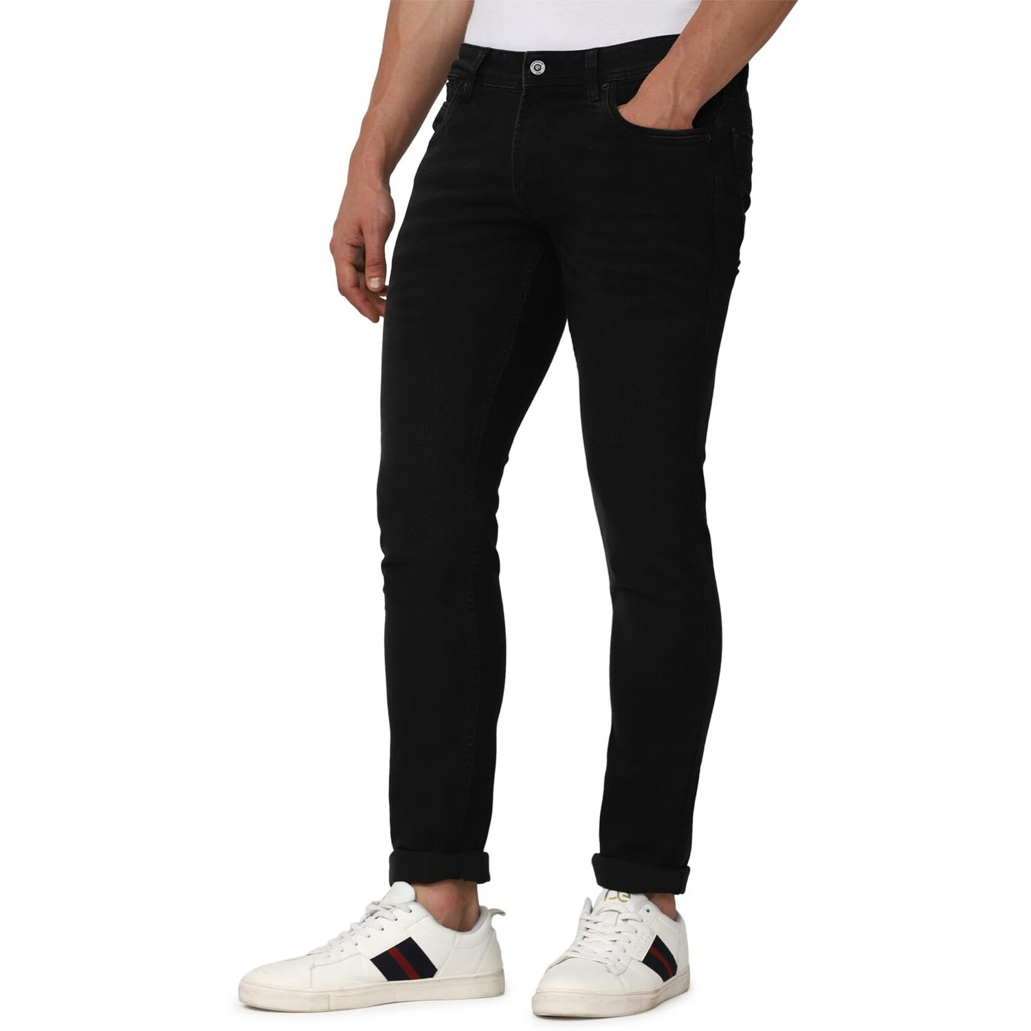 Peter England Men's Premium Skinny Fit Stretchable Jeans Black