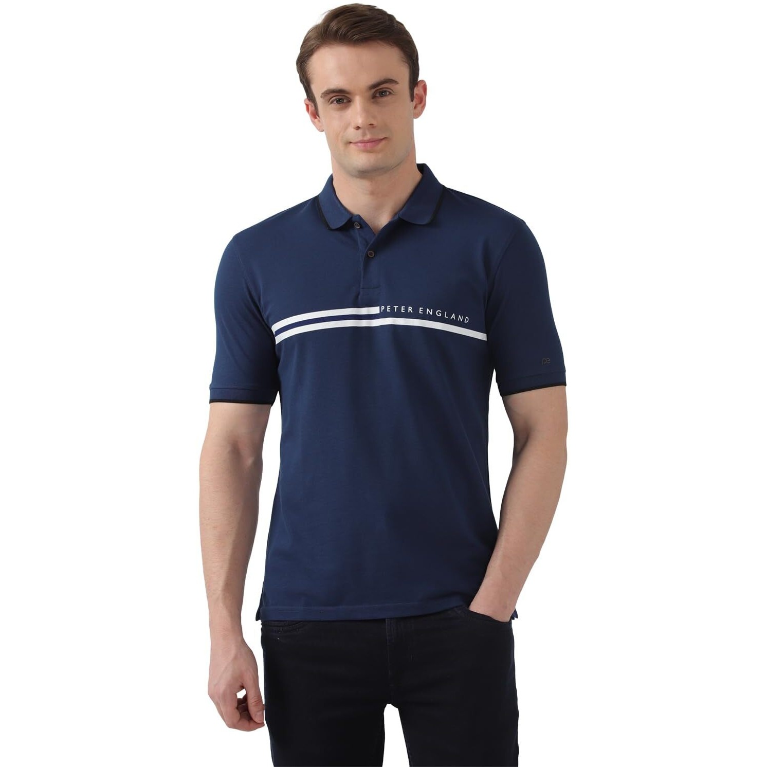 Peter England Men's Everyday Solid Regular Fit Polo | Cotton Rich | Premium Pique Weave Navy